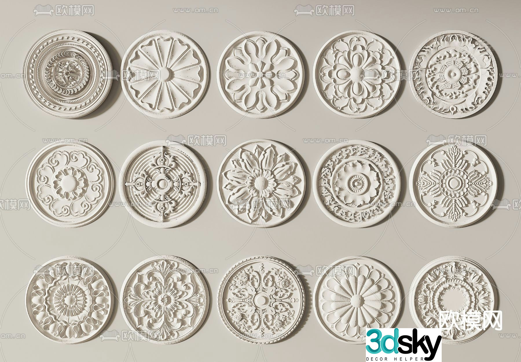 Simple European carved lantern plate embossed disc 3D model