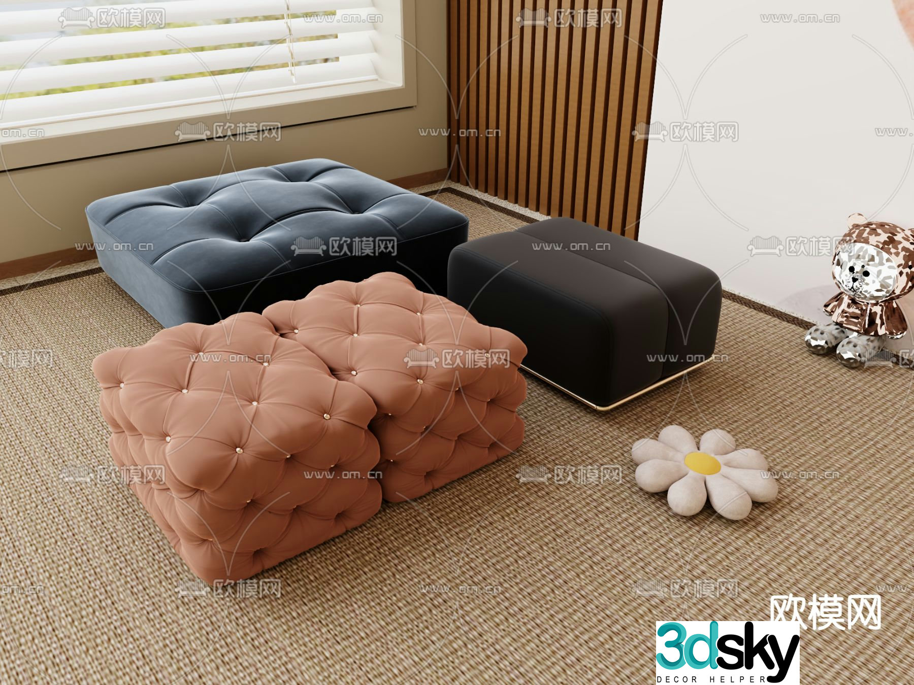 Sofa stool sofa cushion footrest 3d model