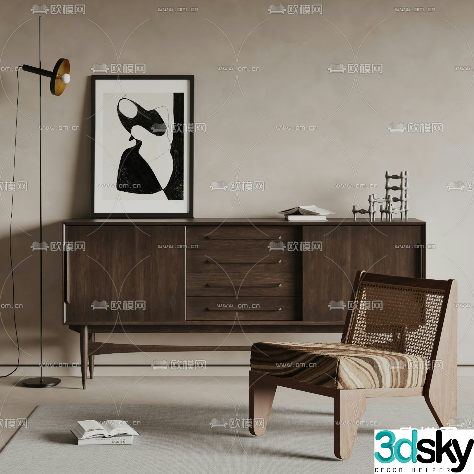 Middle-aged side cabinet porch cabinet end view cabinet 3D model