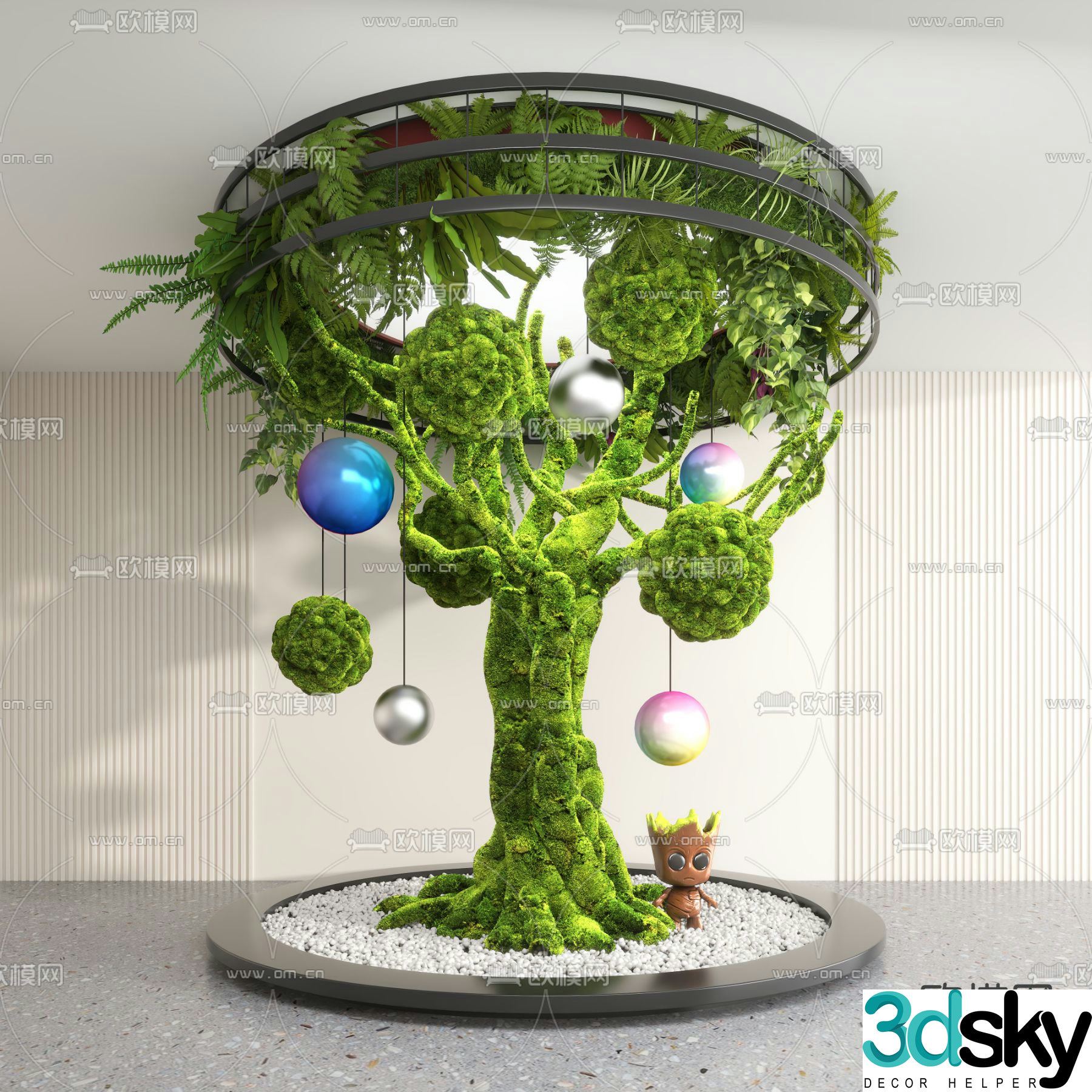 Indoor landscaping moss tree 3d model