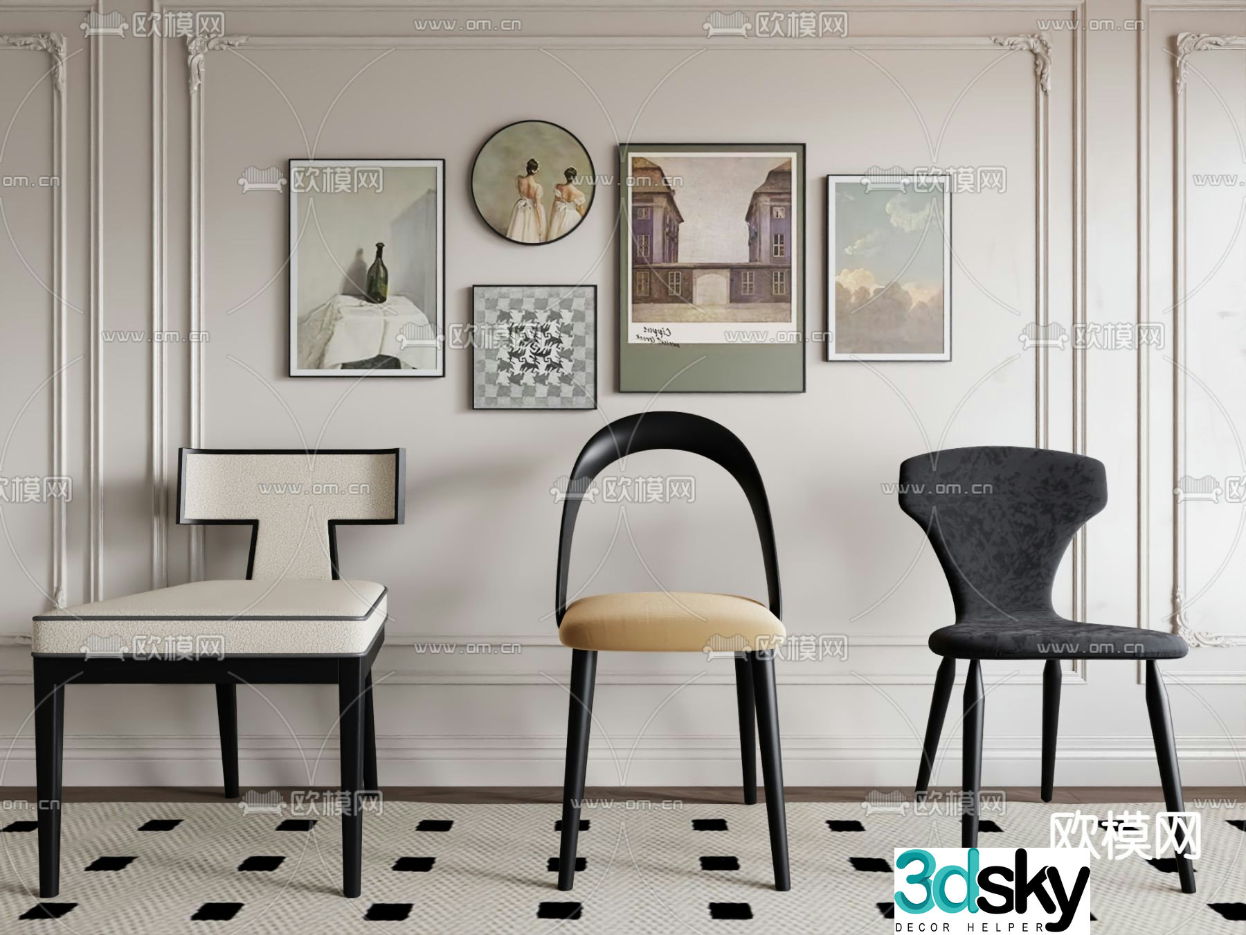 Modern chair dining chair 3d model