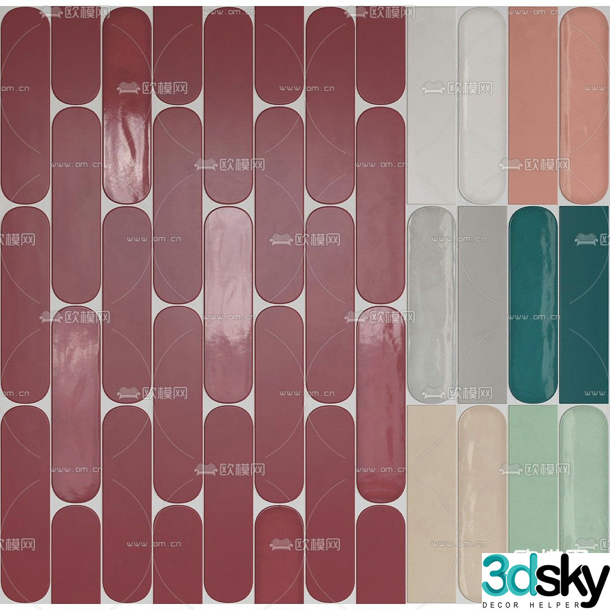 Mahogany tiles wall tiles colorful wall 3d model