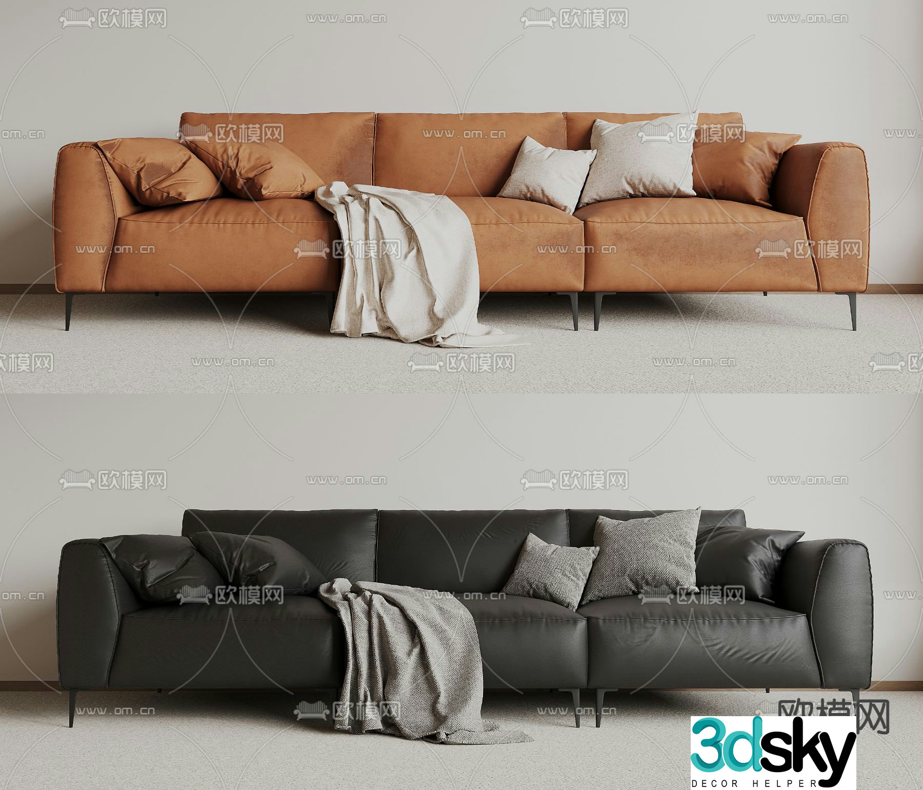 Three-person sofa multi-person sofa upholstered sofa 3D model