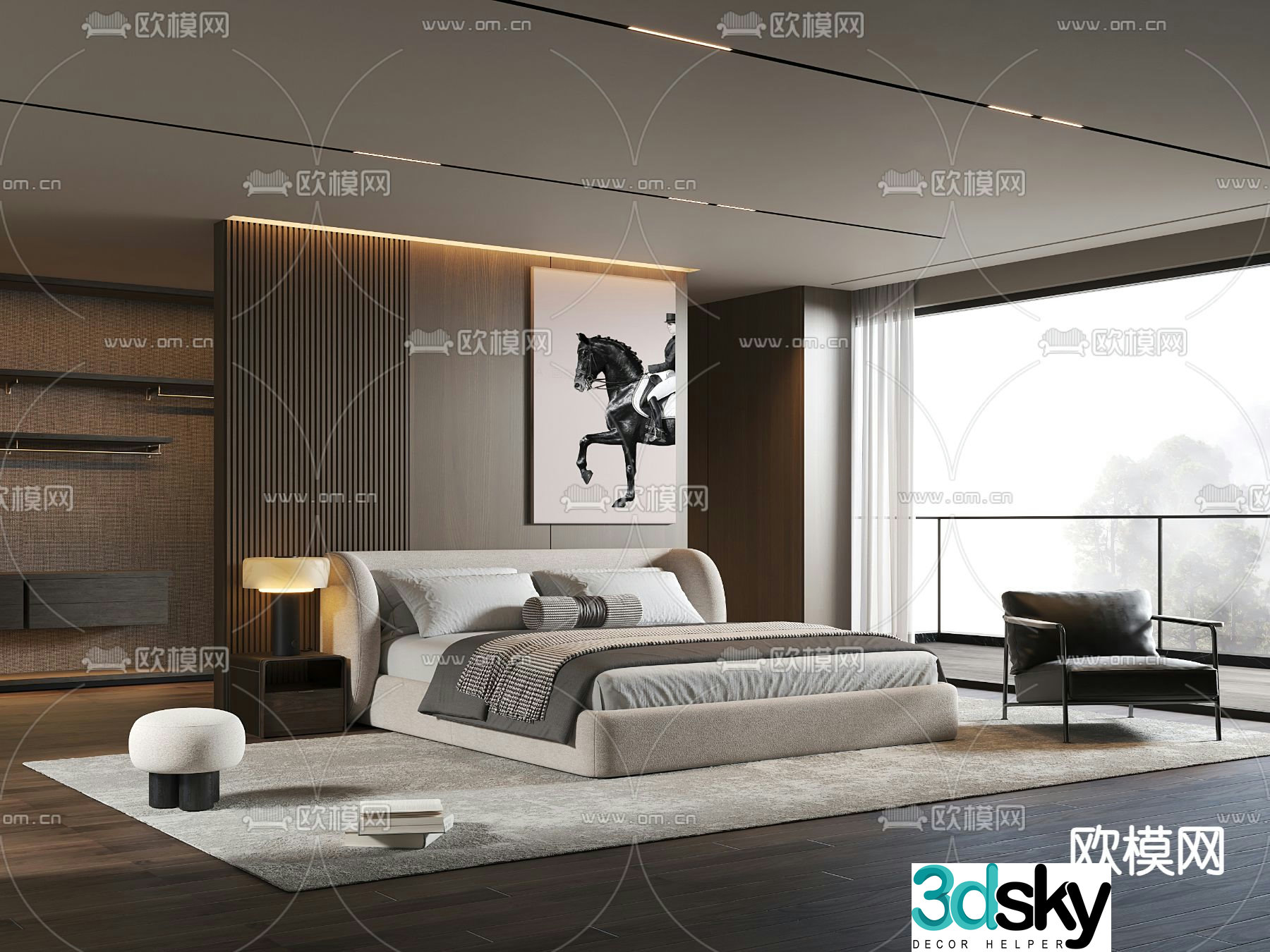 Modern double bed bedroom 3d model