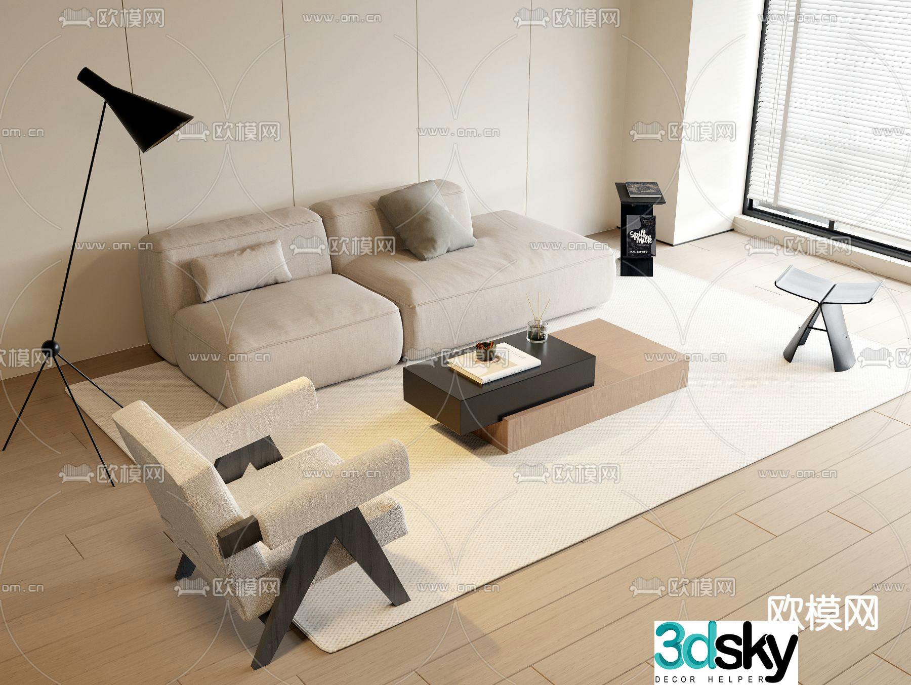 Cream style modular sofa 3d model