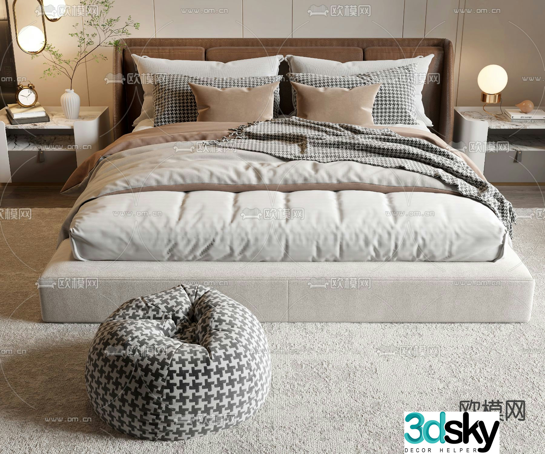 Modern double bed 3d model