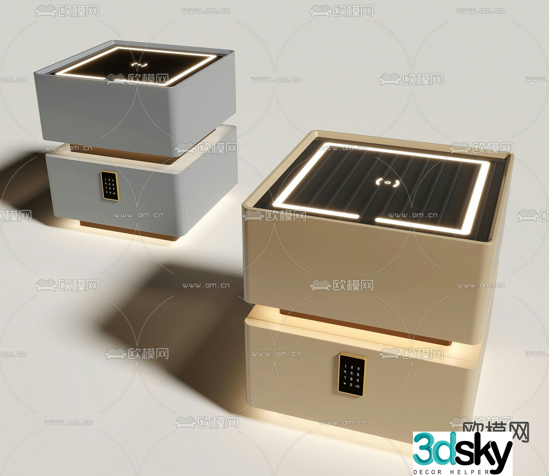 Smart bedside table safe password cabinet 3D model