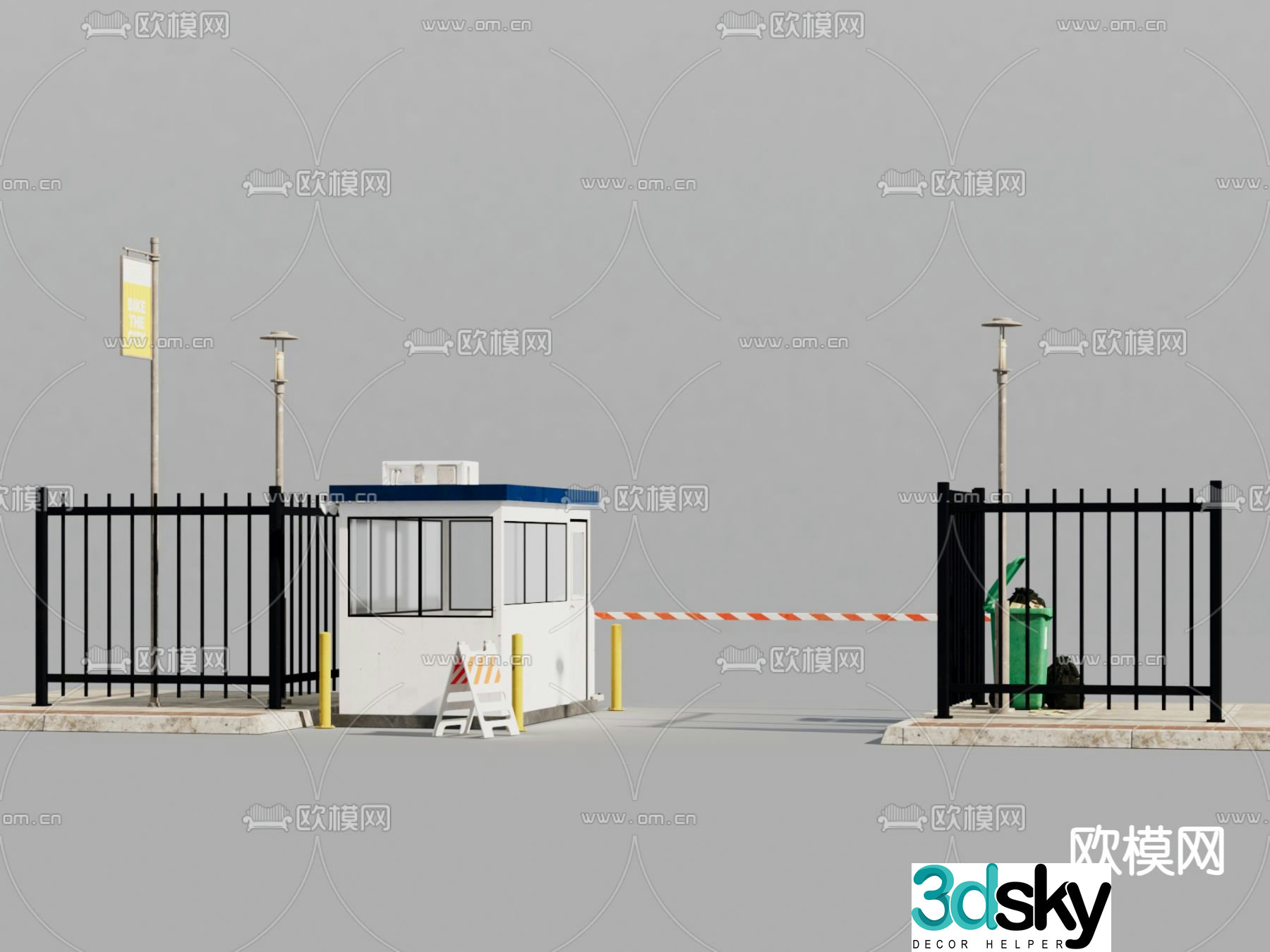 Duty room, security booth, parking pole, toll pole 3D model