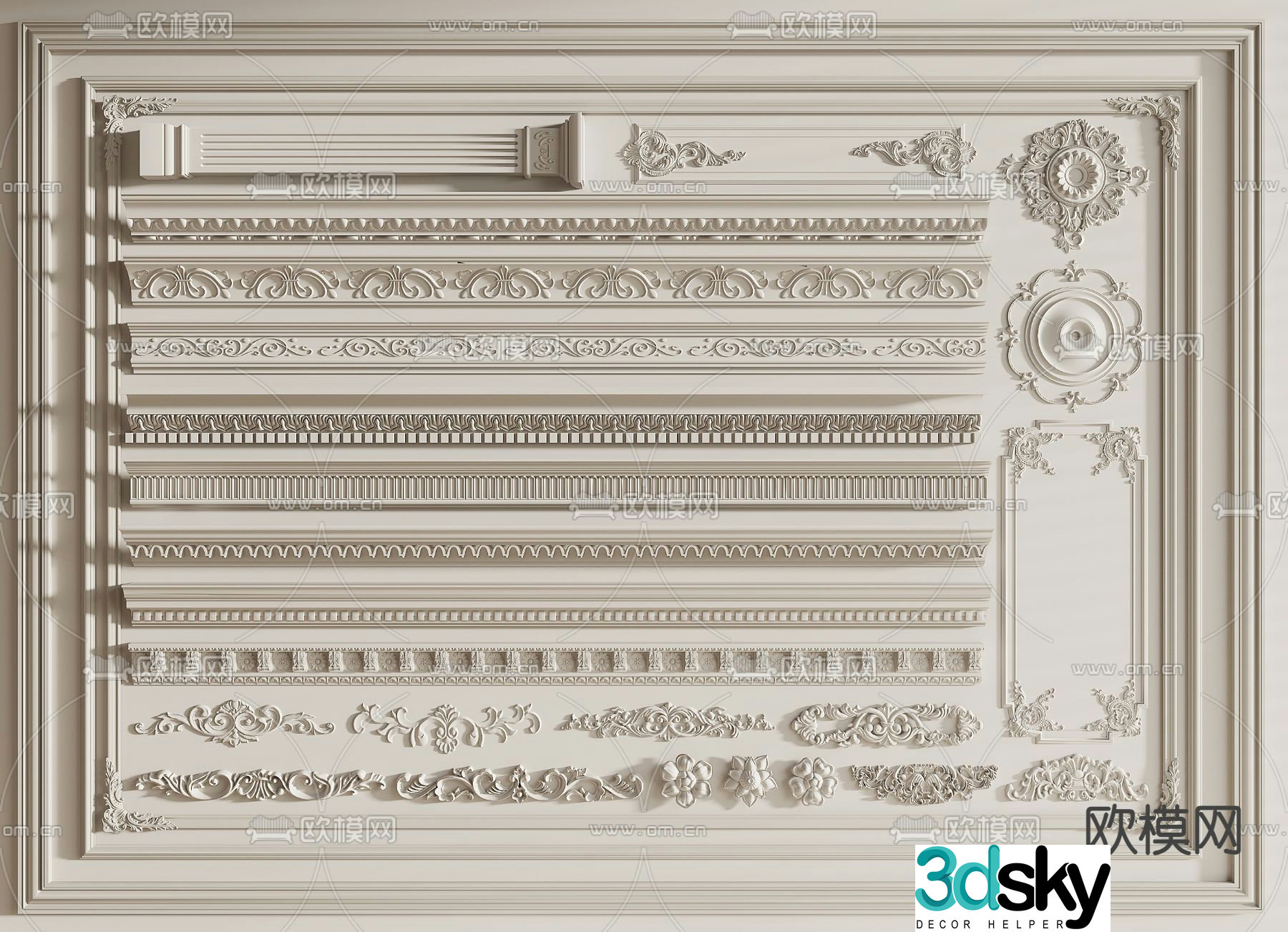 French carved lines gypsum lines skirting line 3d model