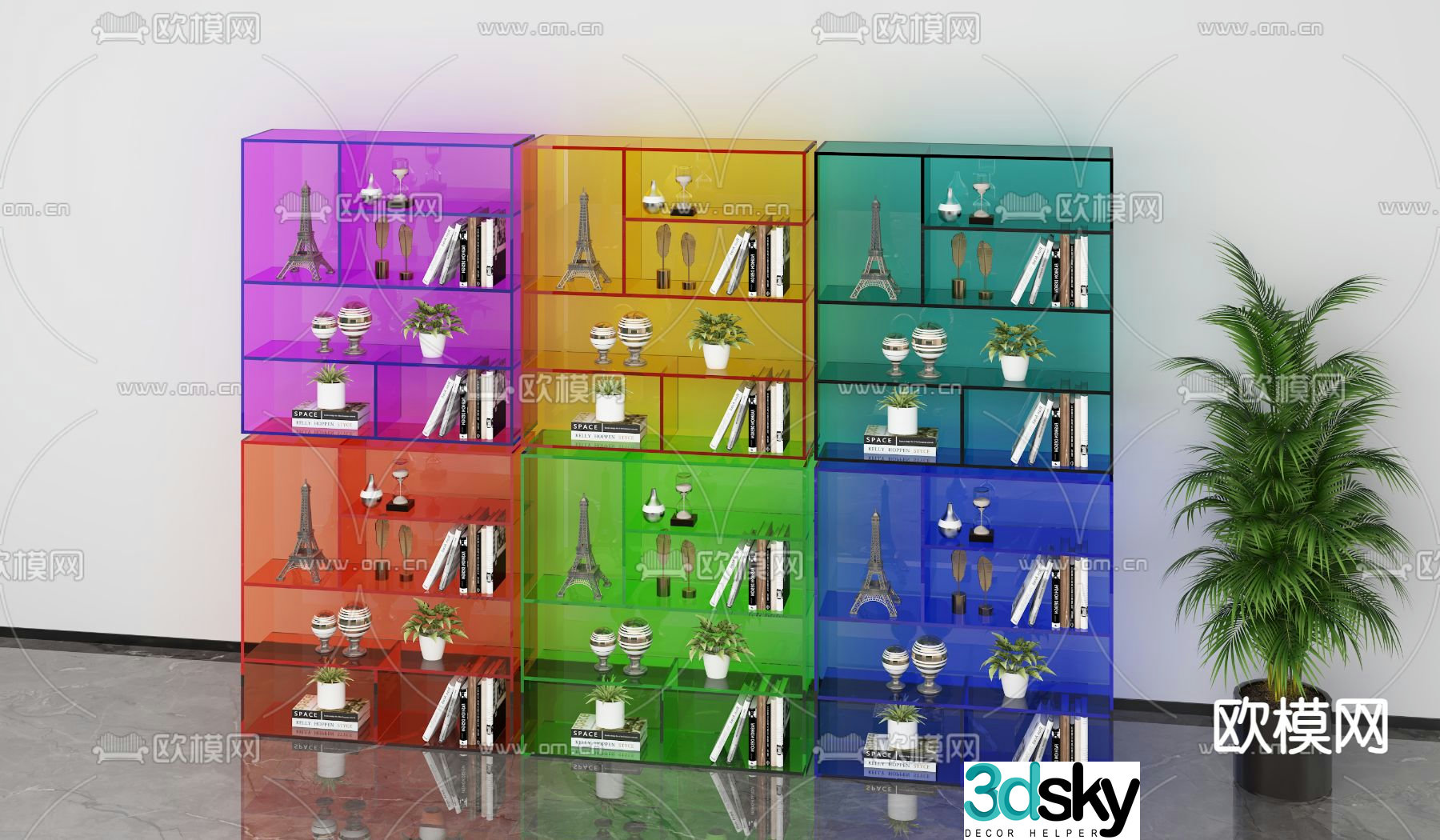 Acrylic bookshelf storage rack 3d model