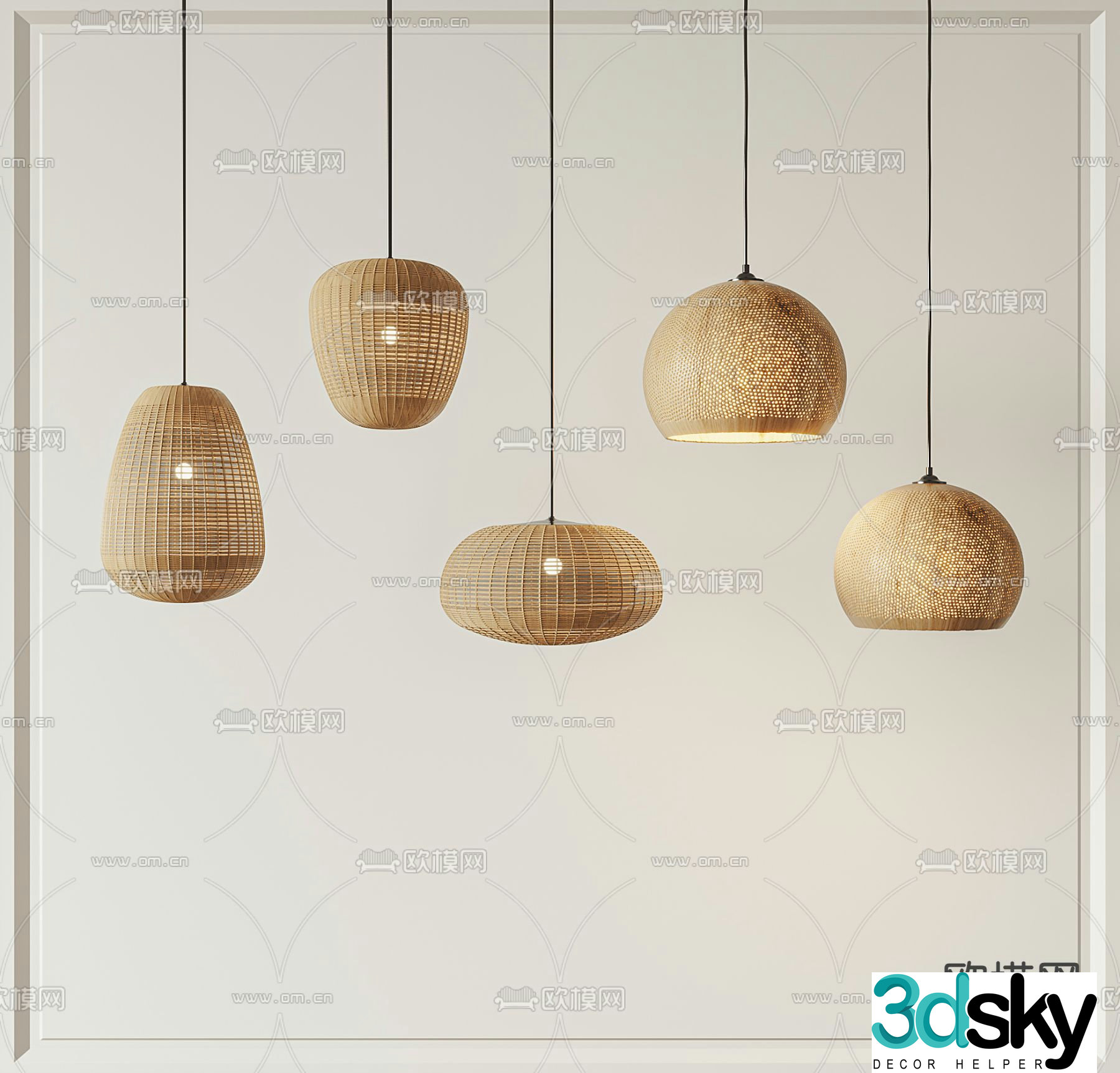 Wabi-sabi chandelier rattan chandelier 3d model