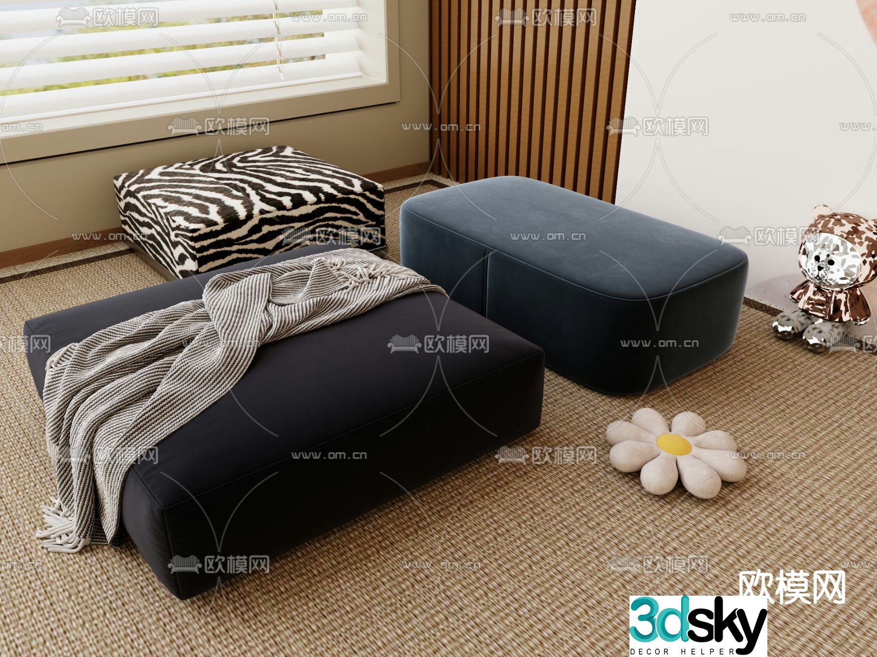 Sofa stool sofa cushion footrest 3d model