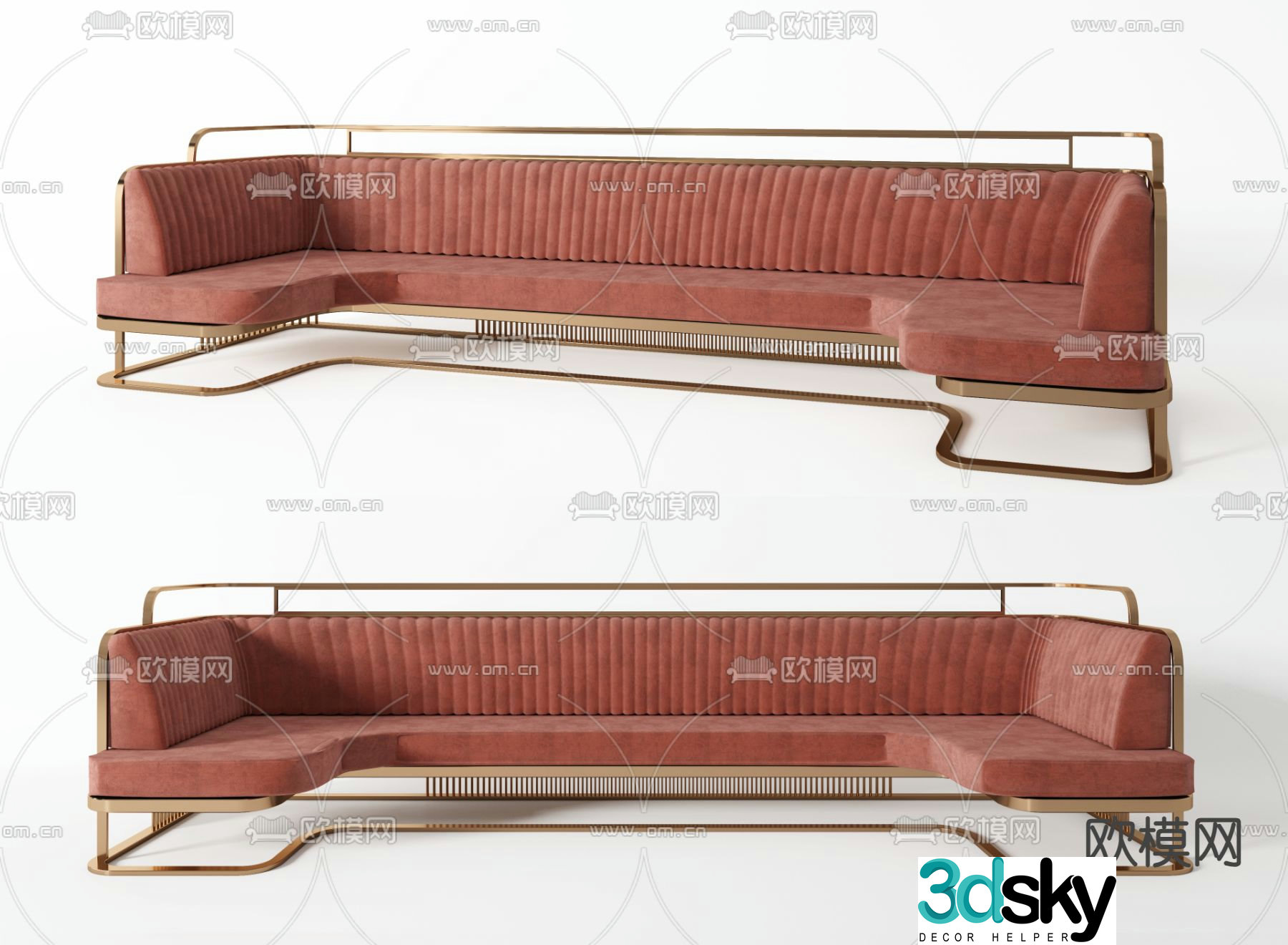 Card seat sofa multi-person sofa curved card seat 3D model