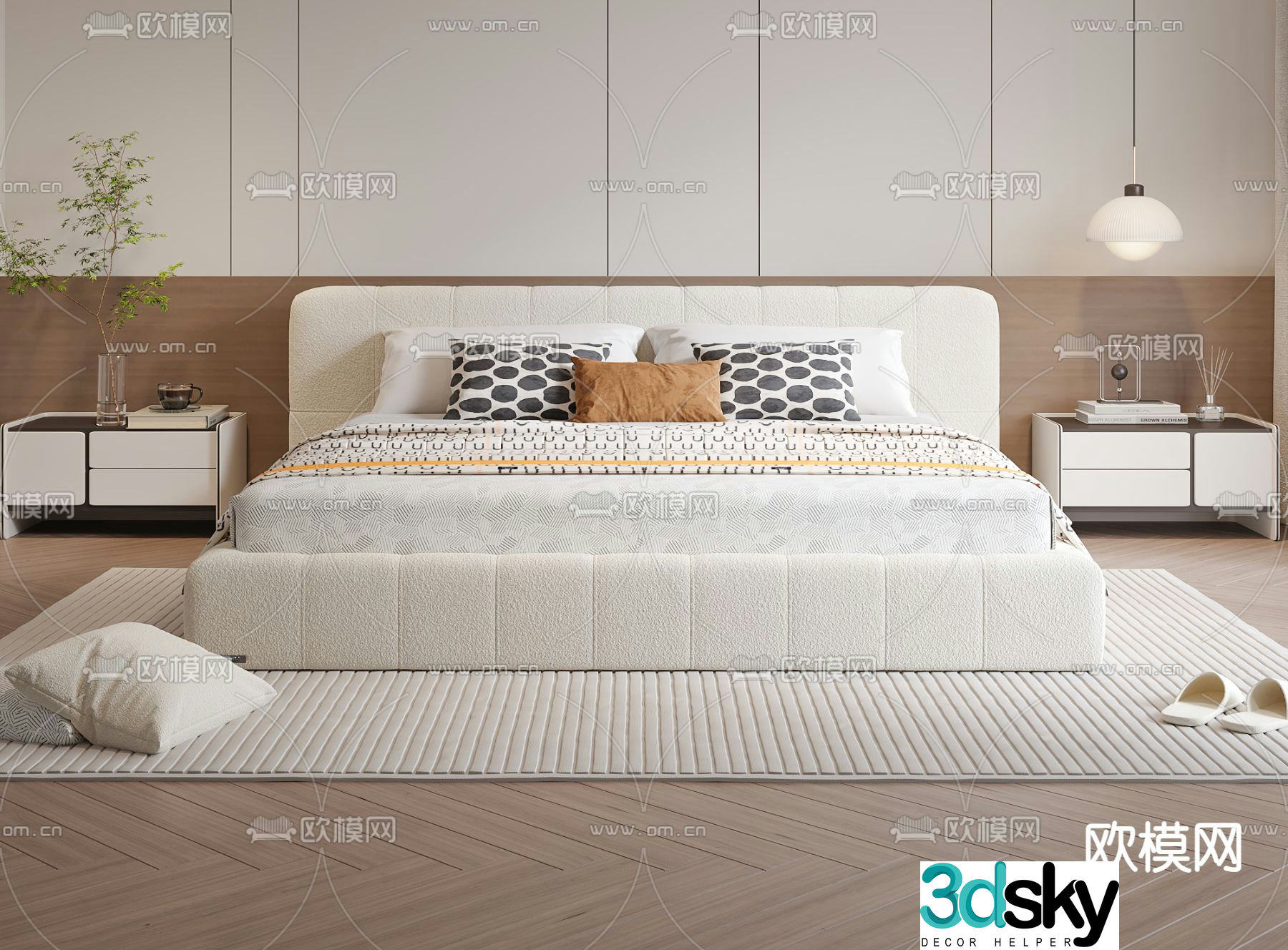 Cream style double bed 3d model