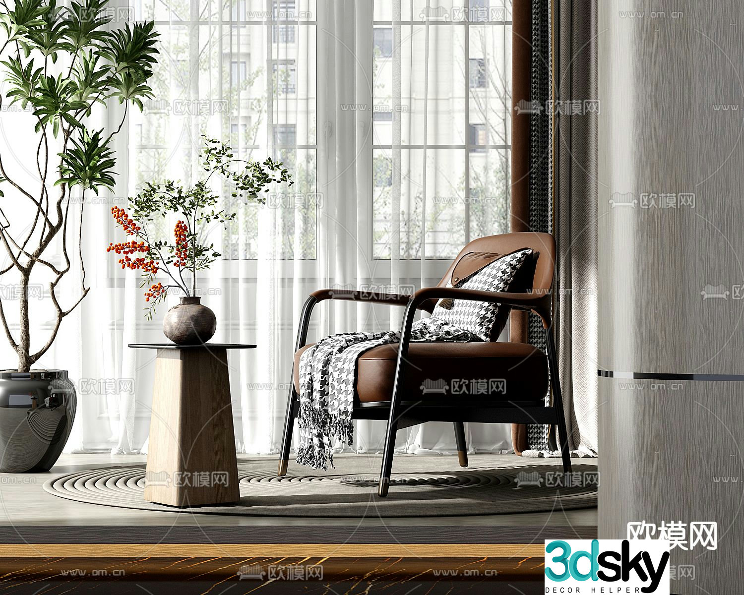 Light luxury sofa chair leisure chair side table 3d model