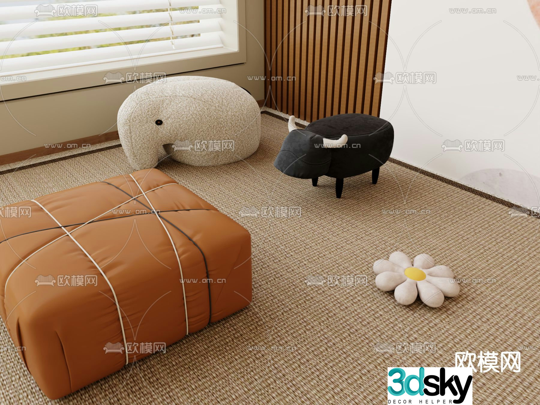 Animal stool sofa stool sofa cushion footrest 3d model