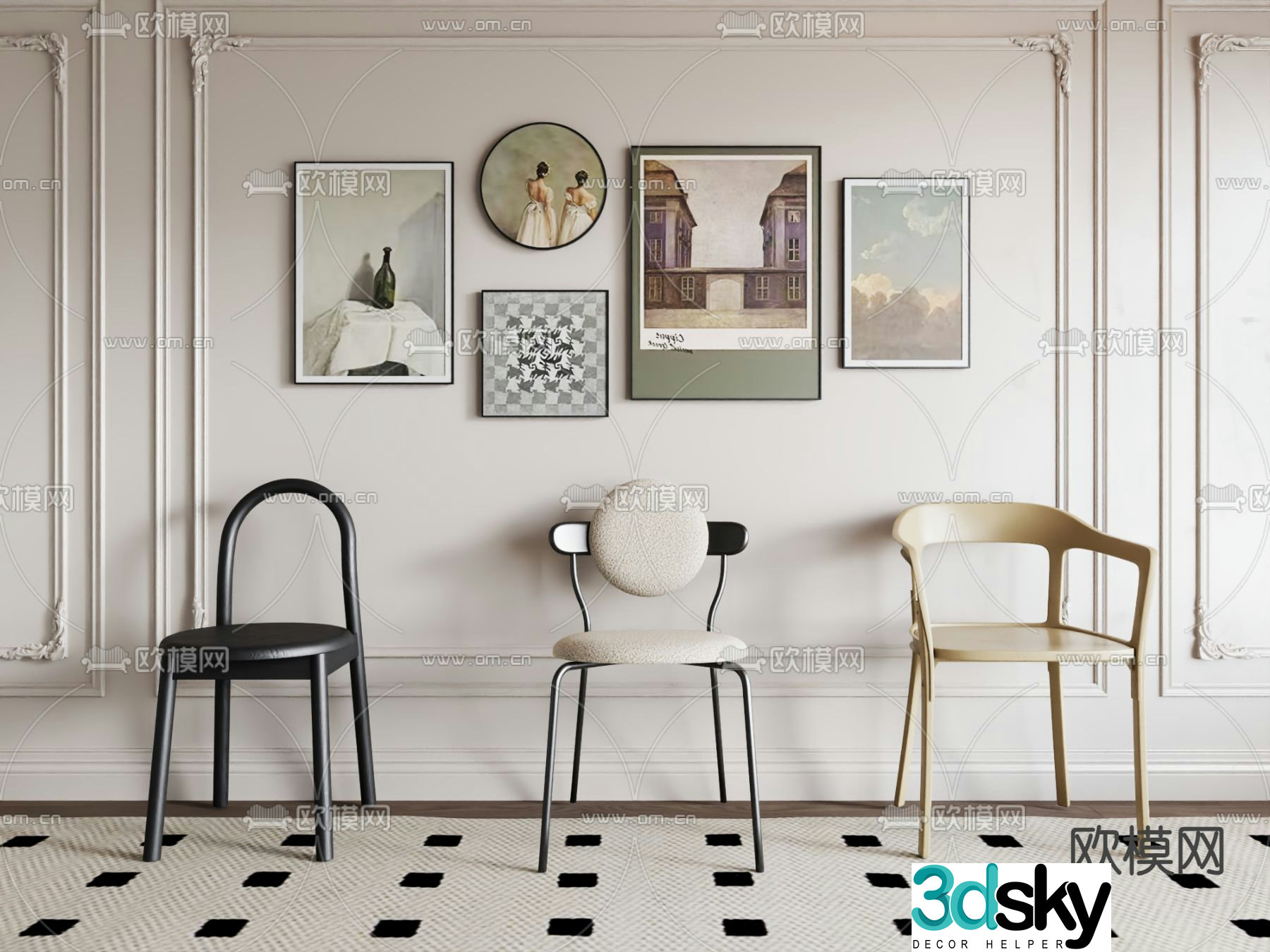 Simple chair dining chair 3d model