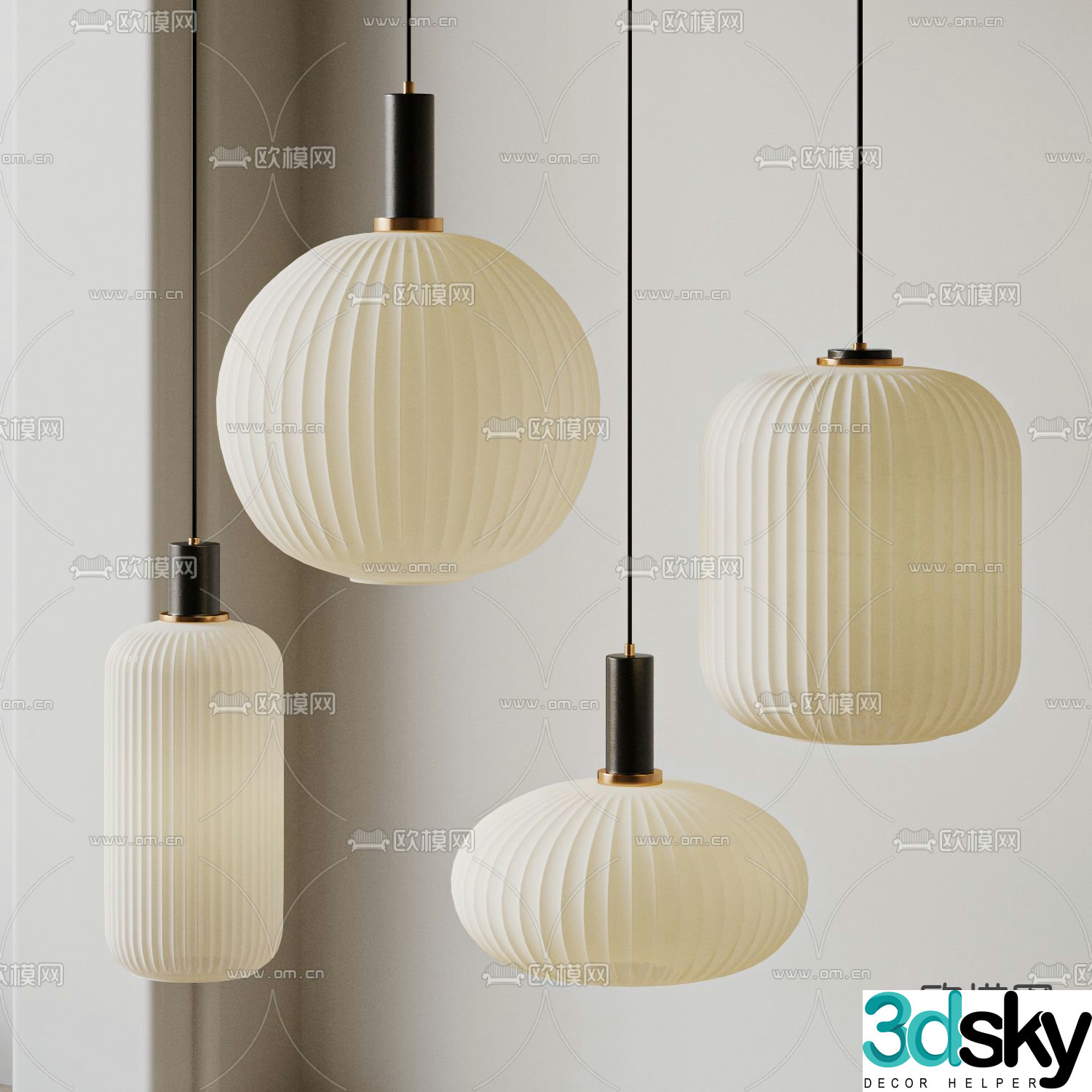 FERM Lantern Chandelier Paper Lantern 3D Model