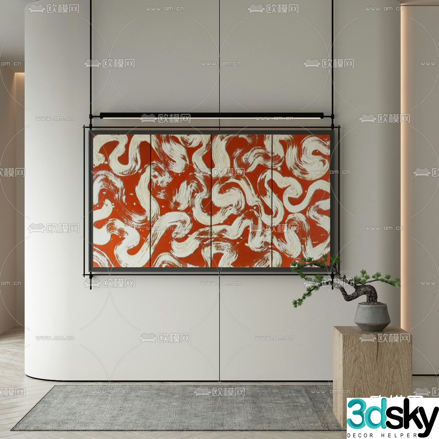 New Chinese style texture painting decorative painting mural light 3d model