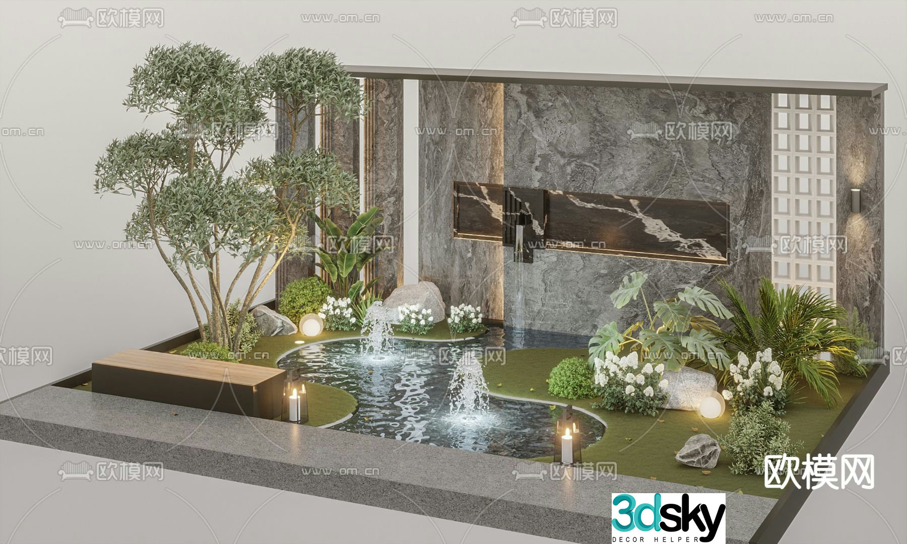 Garden wall water feature fountain 3D model