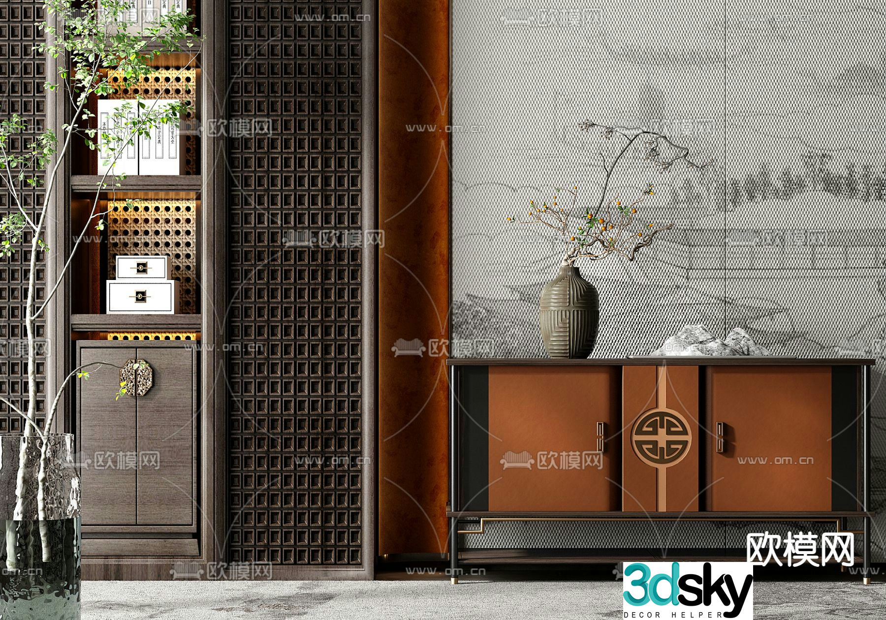 New Chinese style entrance cabinet side cabinet 3D model