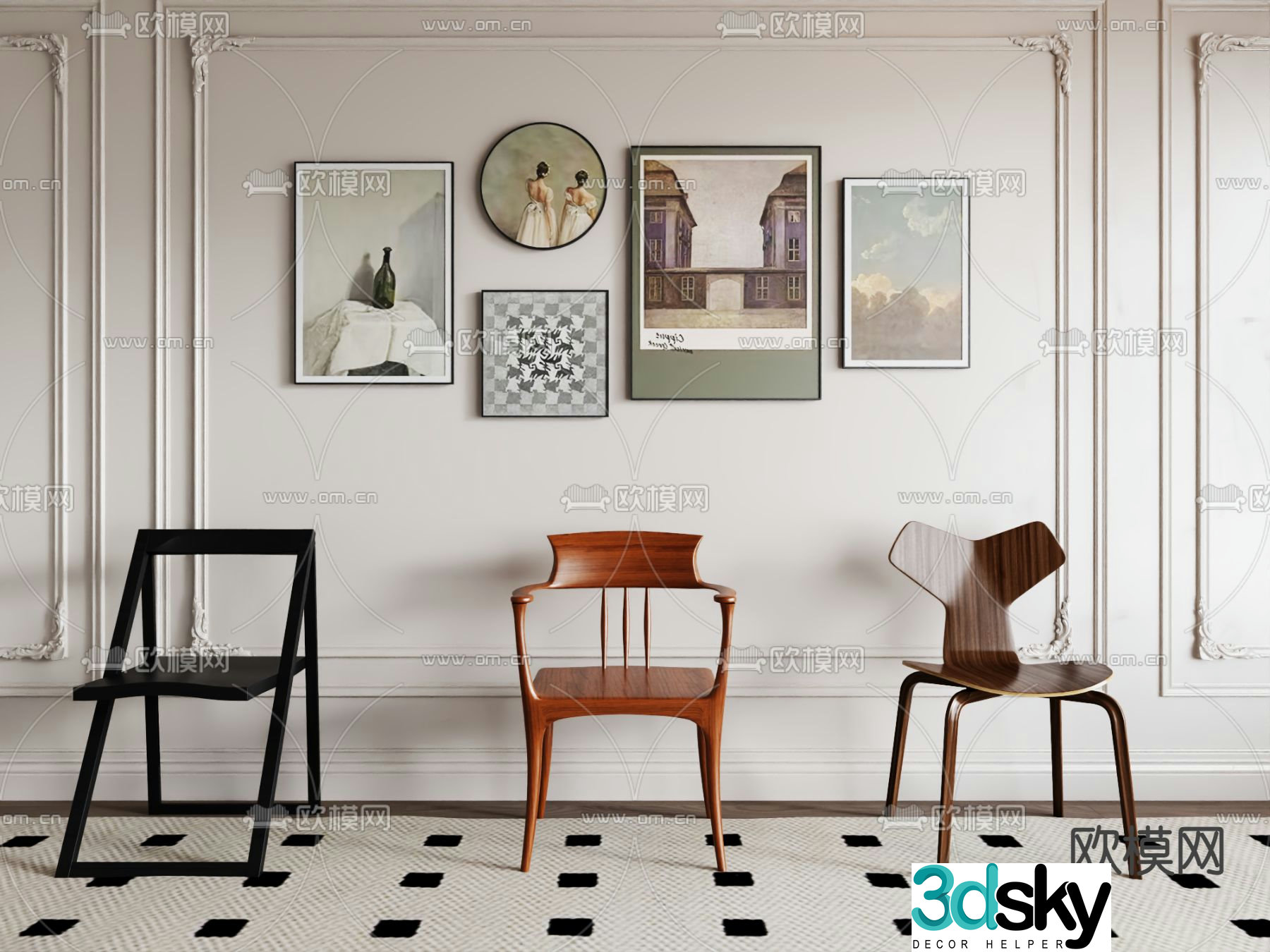 Medium style chair dining chair 3d model