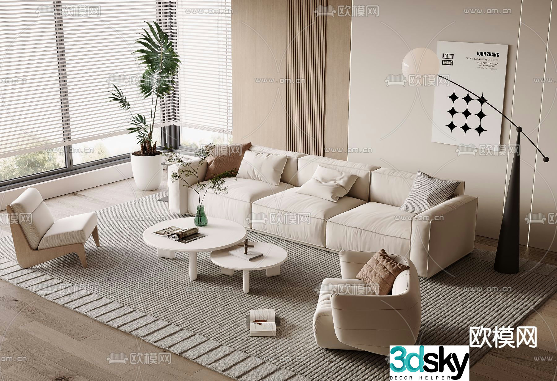 Cream style modular sofa 3d model