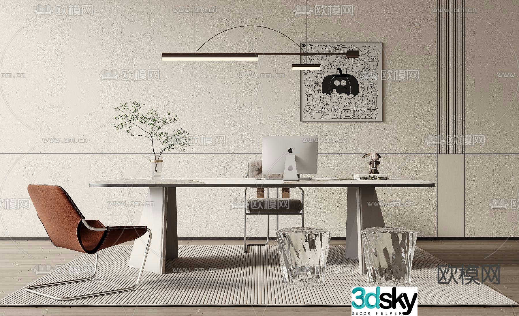 Modern desk writing desk computer desk 3d model
