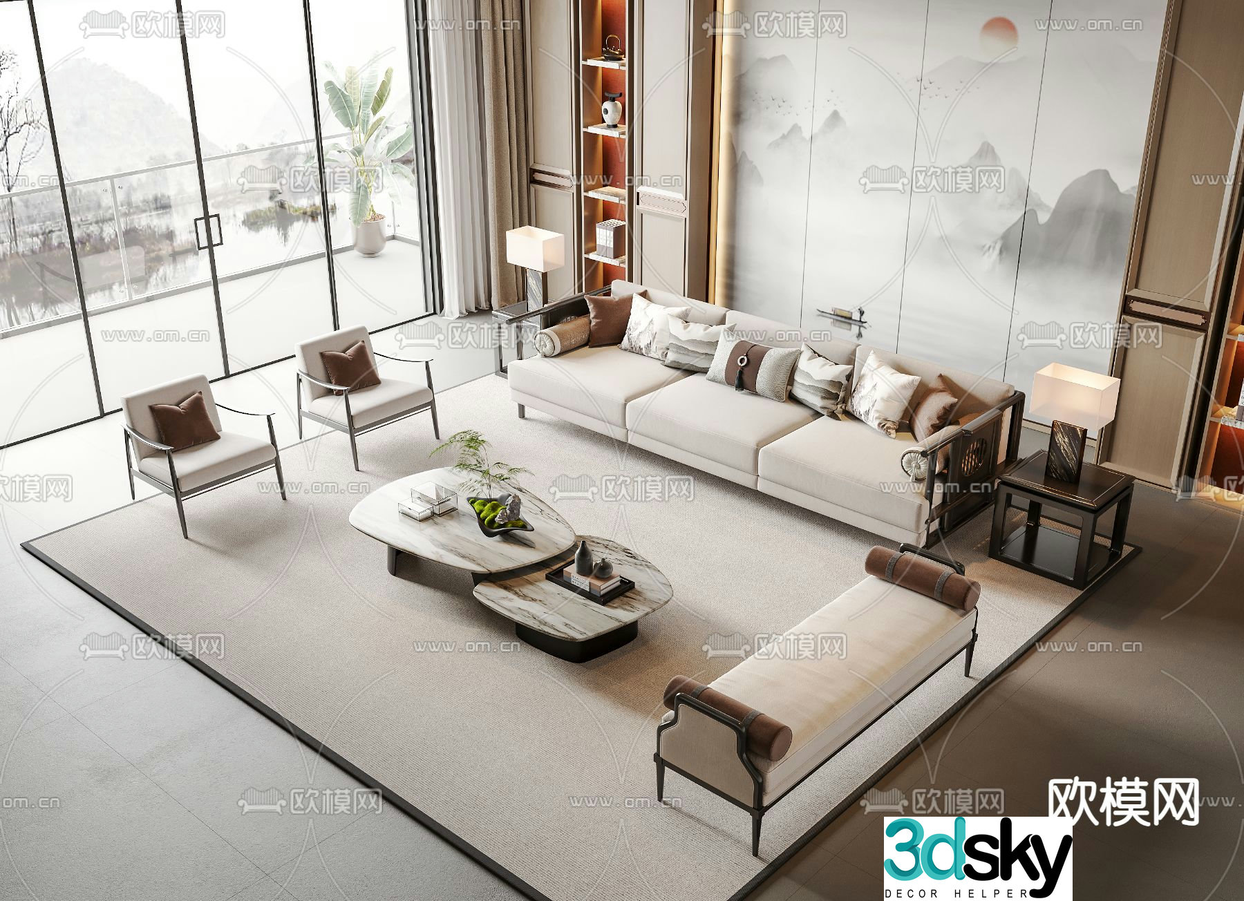 New Chinese style modular sofa 3d model