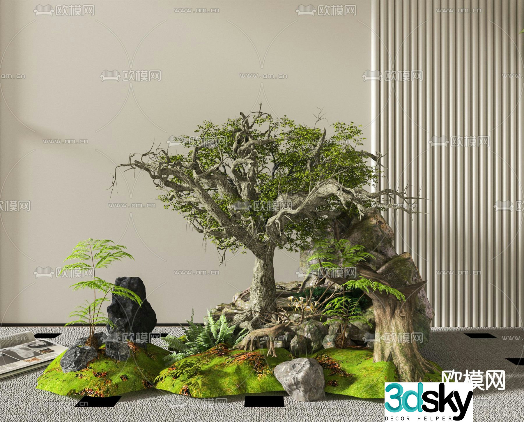 Indoor landscaping green plant pile micro terrain 3d model