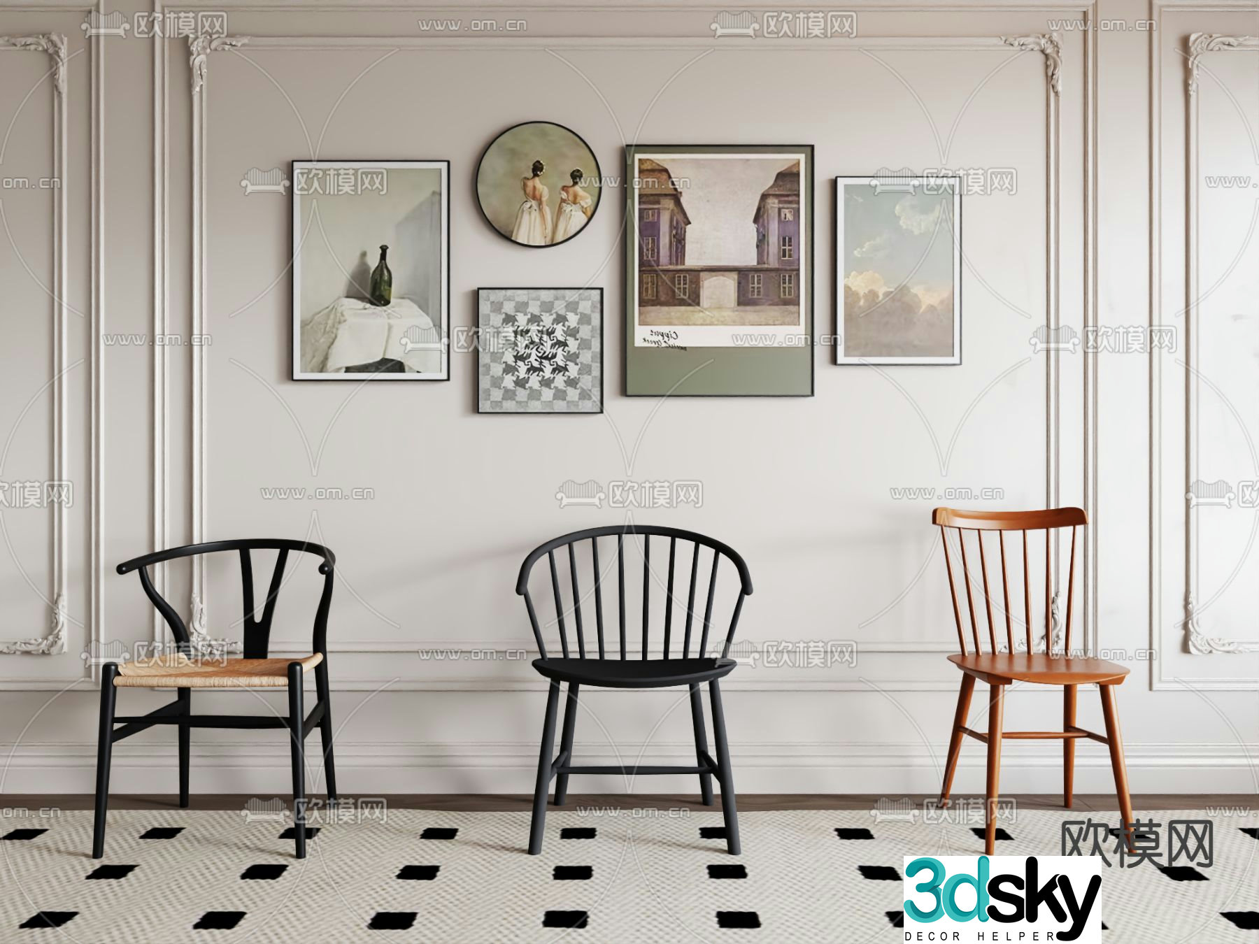 Nordic chair dining chair 3d model