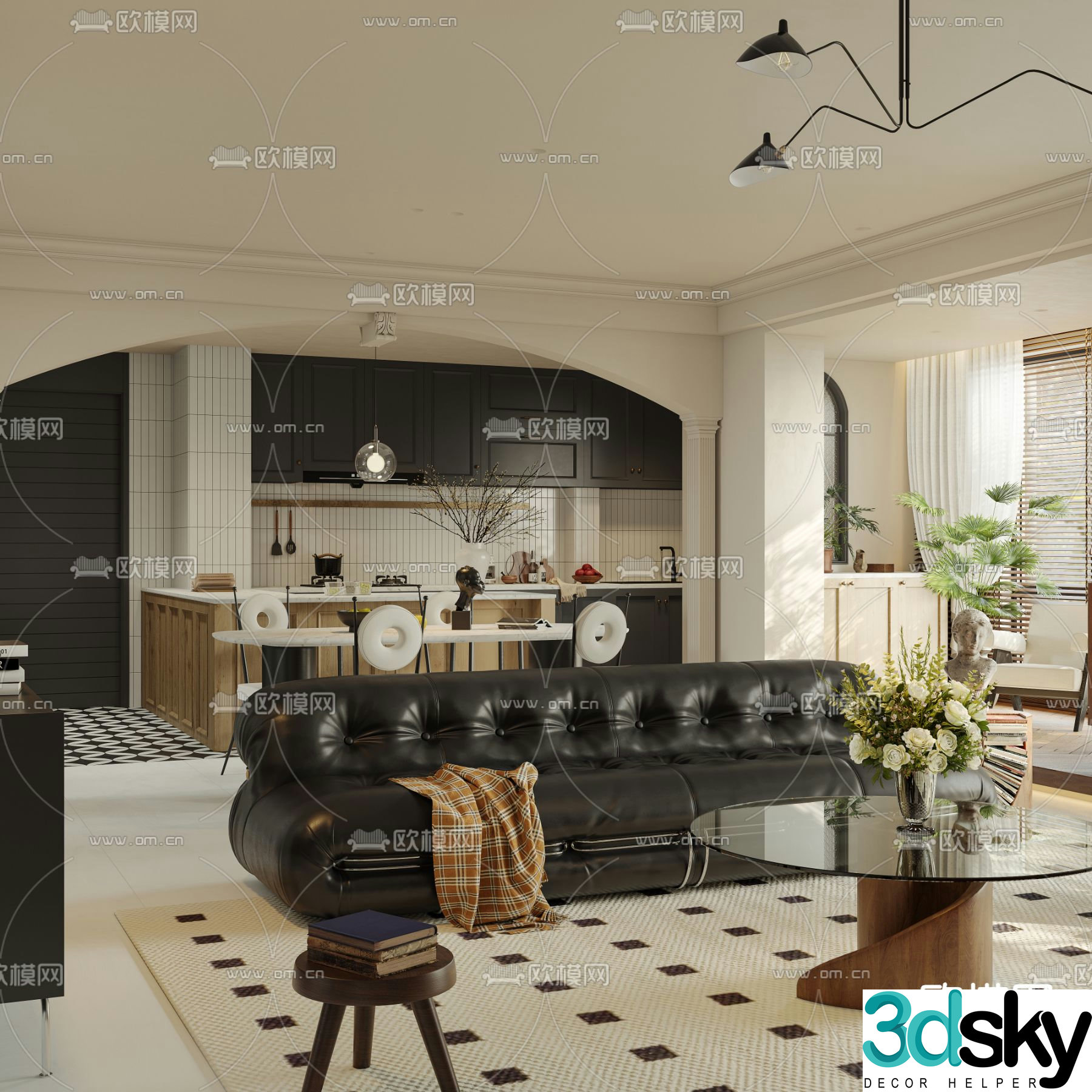 French living room dining room 3d model