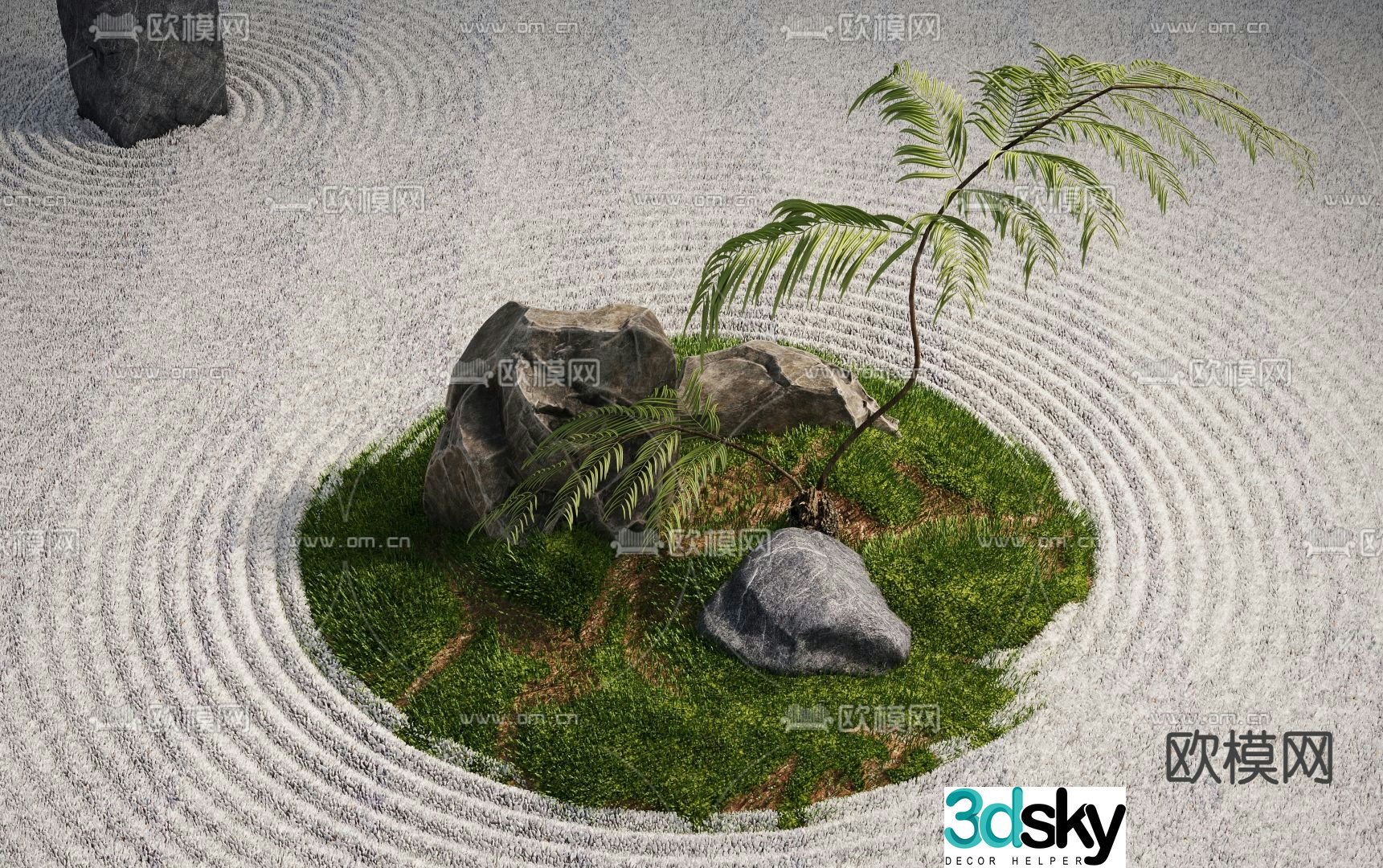 Outdoor courtyard sketch moss landscape 3d model