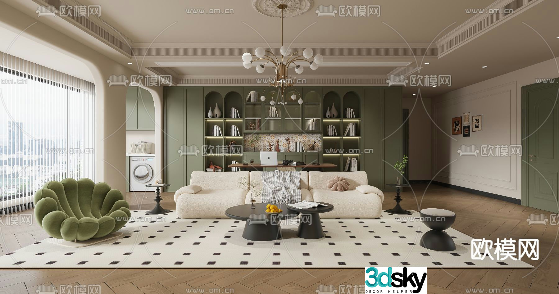 French living and dining room 3d model