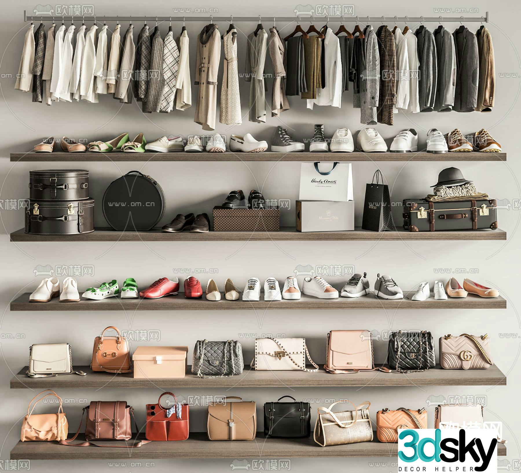 Clothing shoes bags storage box coat rack 3d model