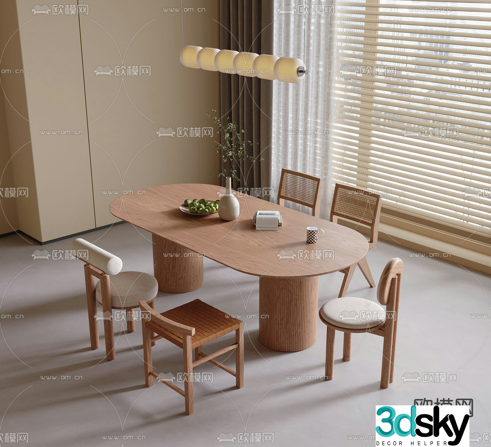 Nordic dining table and chairs oval dining table 3d model