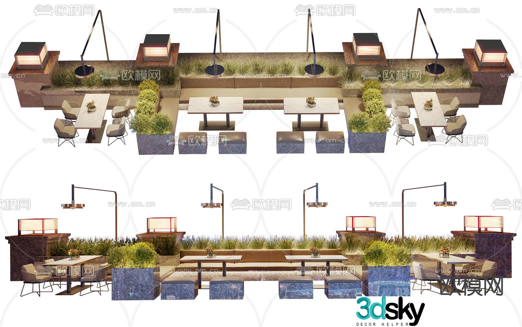 Card seat dining table and chairs restaurant card seat card seat sofa 3D model