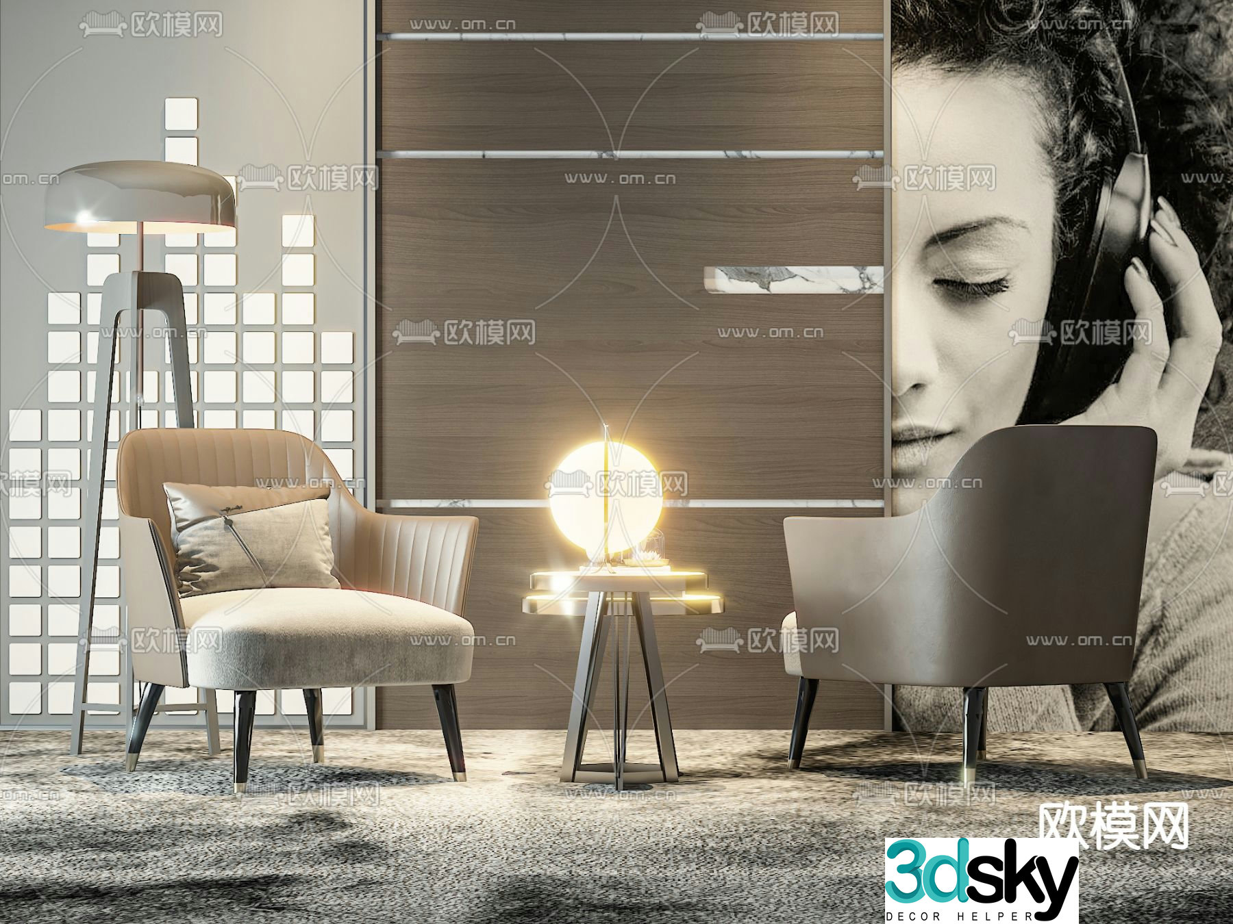 Modern sofa chair leisure chair table 3d model
