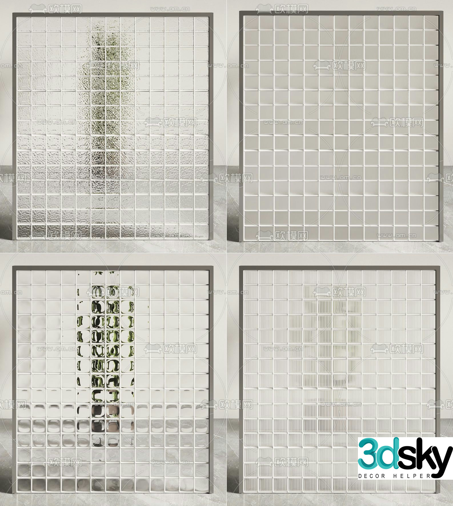 Glass brick screen partition 3d model