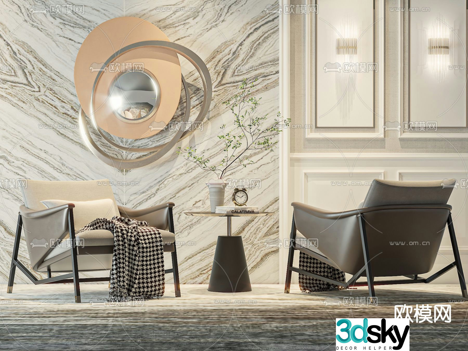 Leather sofa chair leisure chair table 3d model