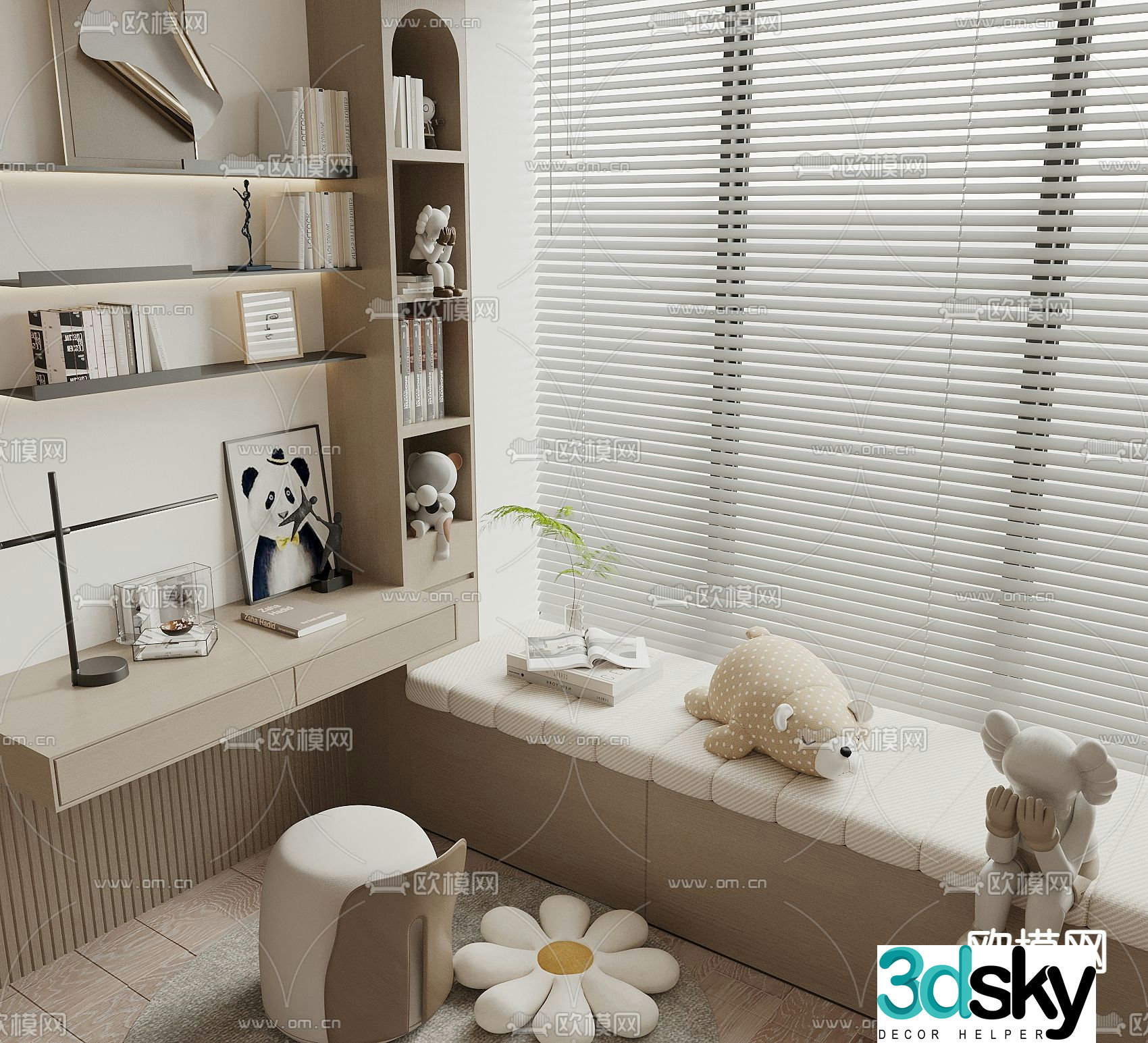 Bay window bay table curtain bay window mat 3d model