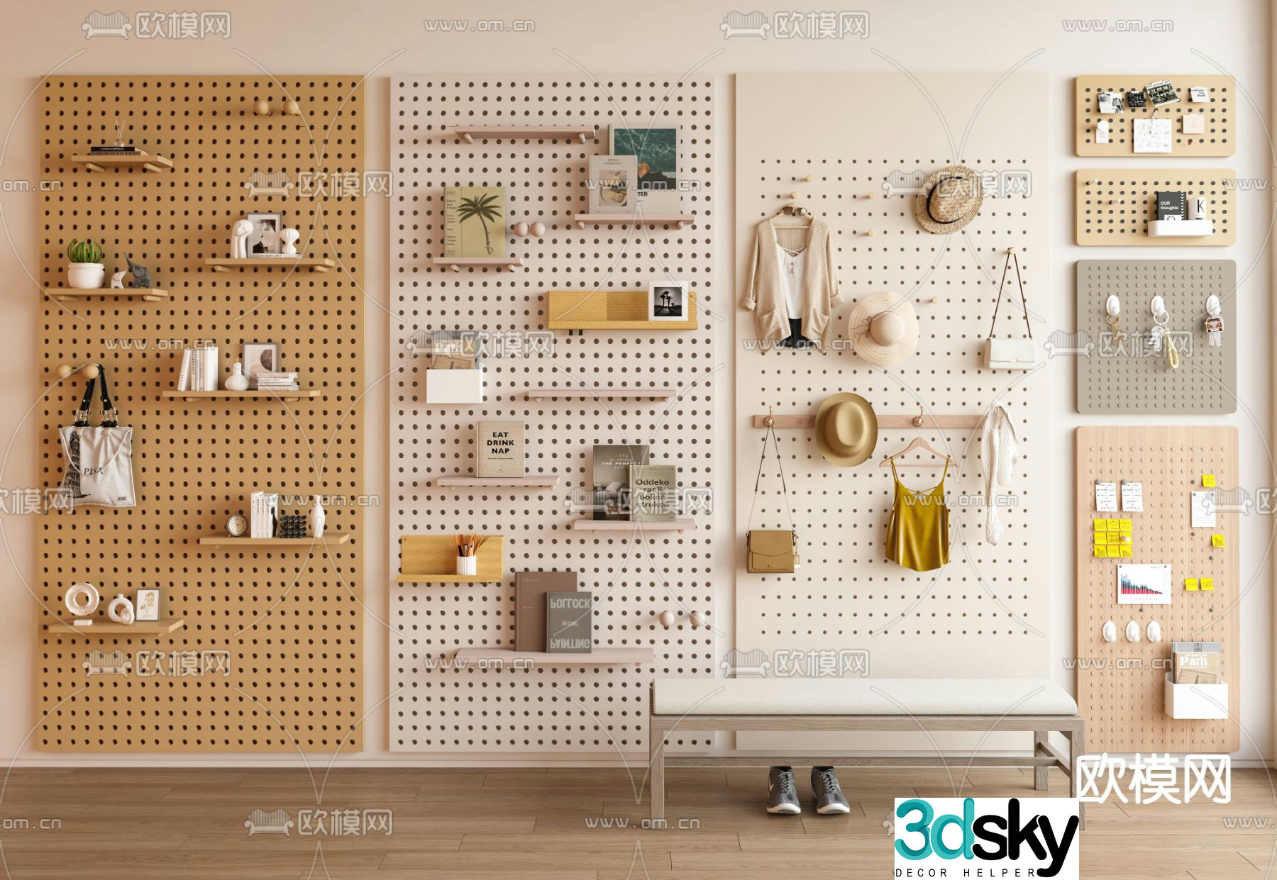 Hole board wall decoration board coat hook 3D model