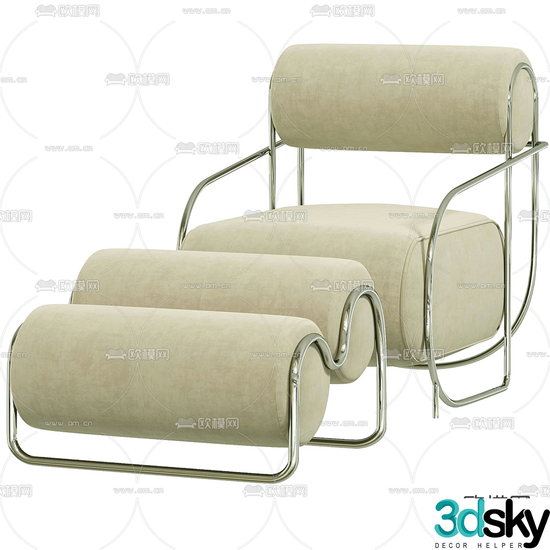 Light luxury lounge chair footrest leisure chair 3d model