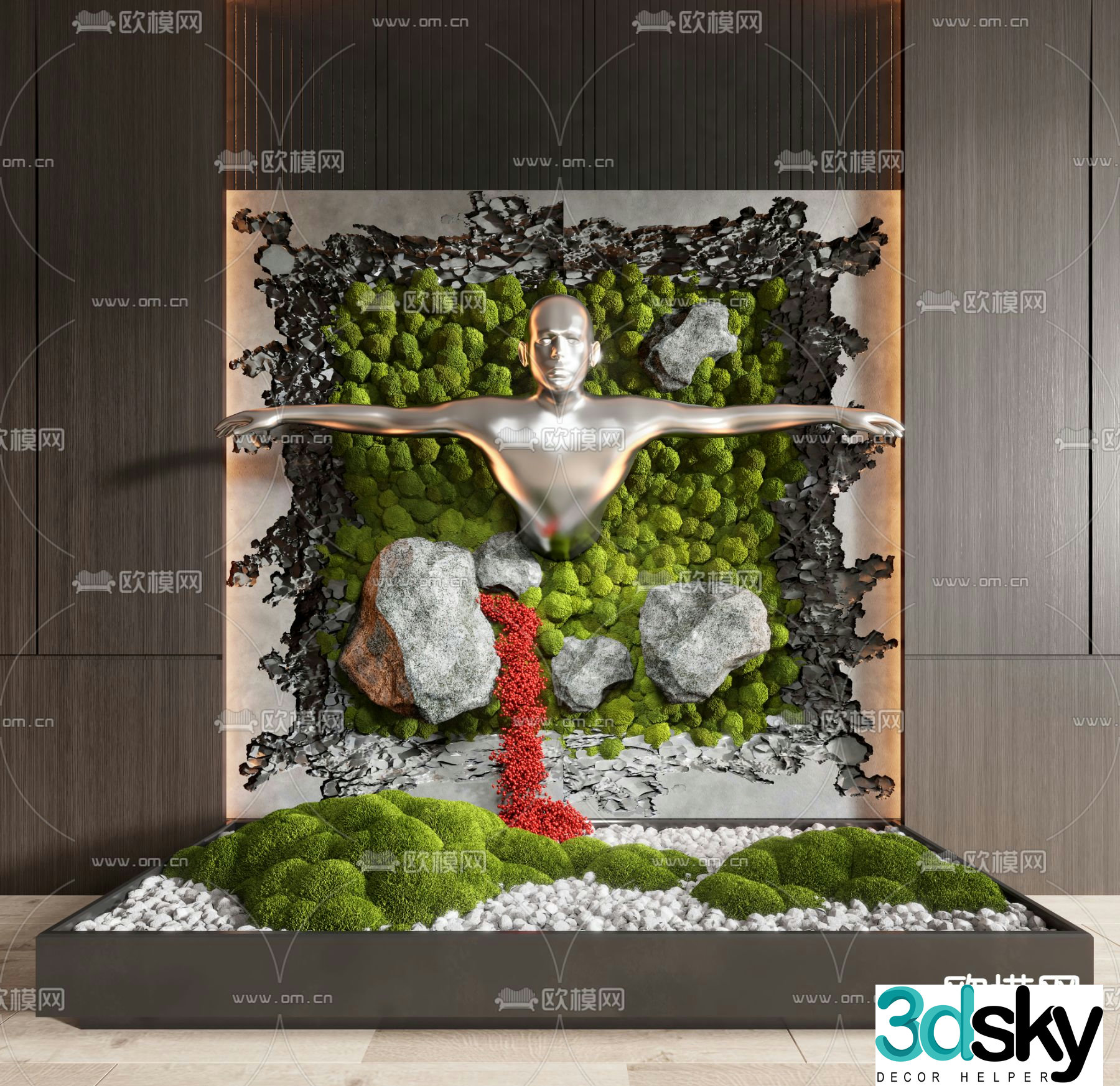 Indoor landscape plant wall plant pile 3d model