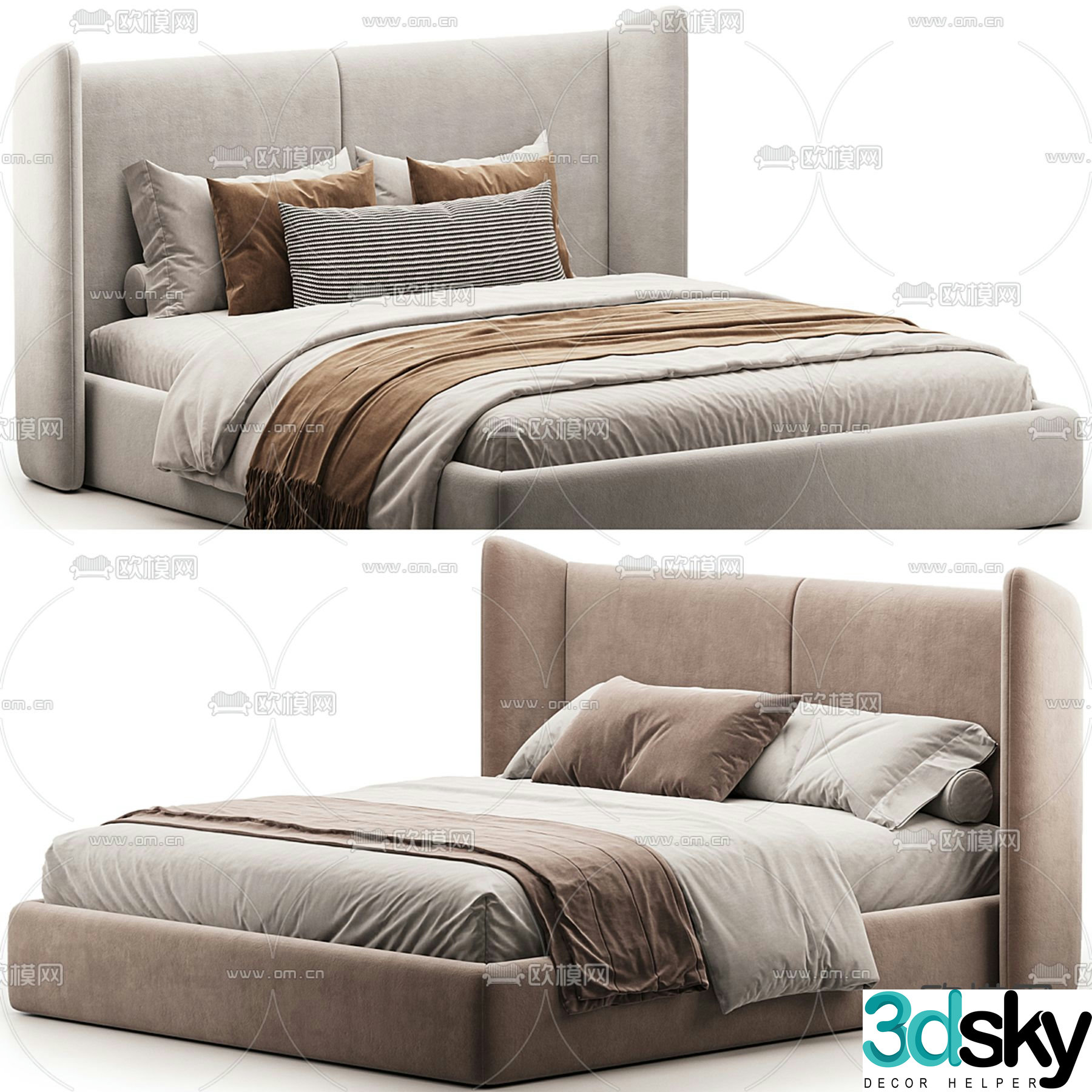 Modern double bed 3d model