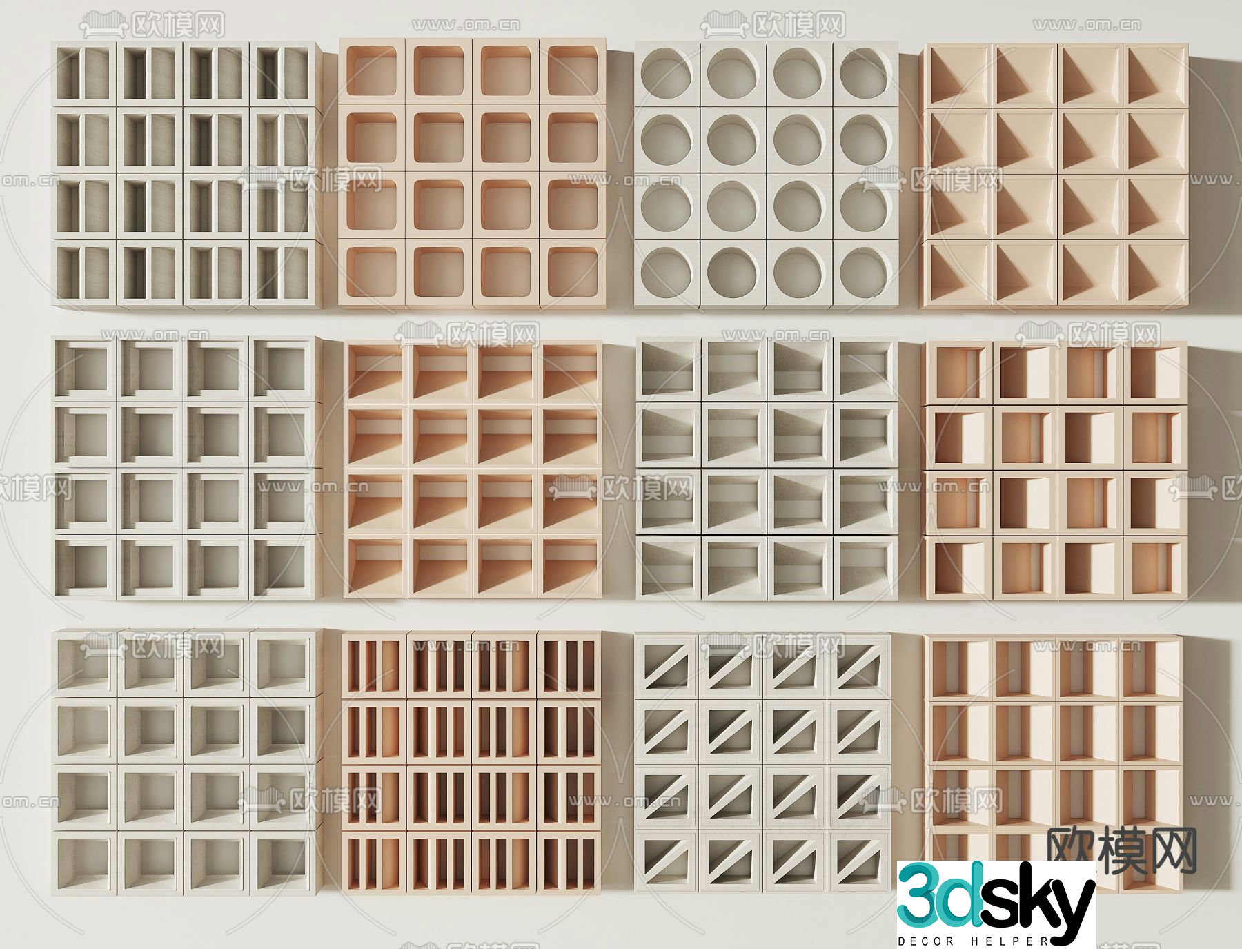 Hollow brick cement brick partition 3d model