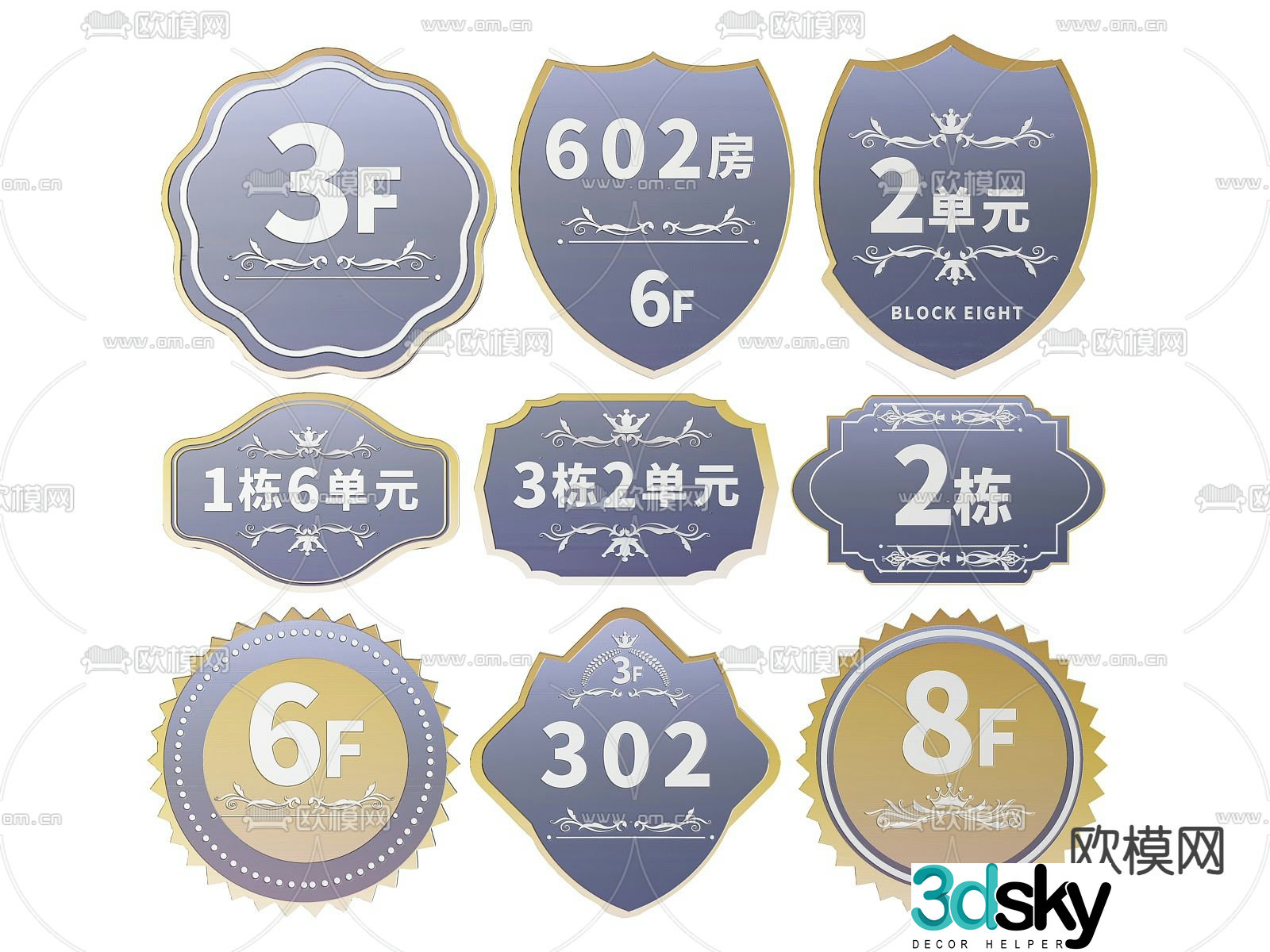 Floor sign, unit sign, guide sign, index door sign 3D model