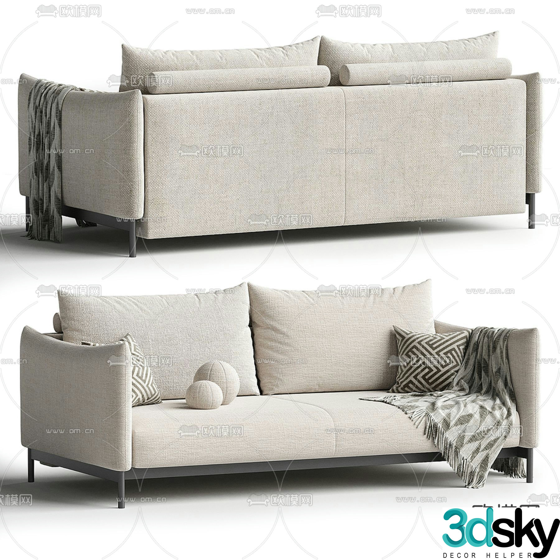 Double sofa upholstered sofa 3d model