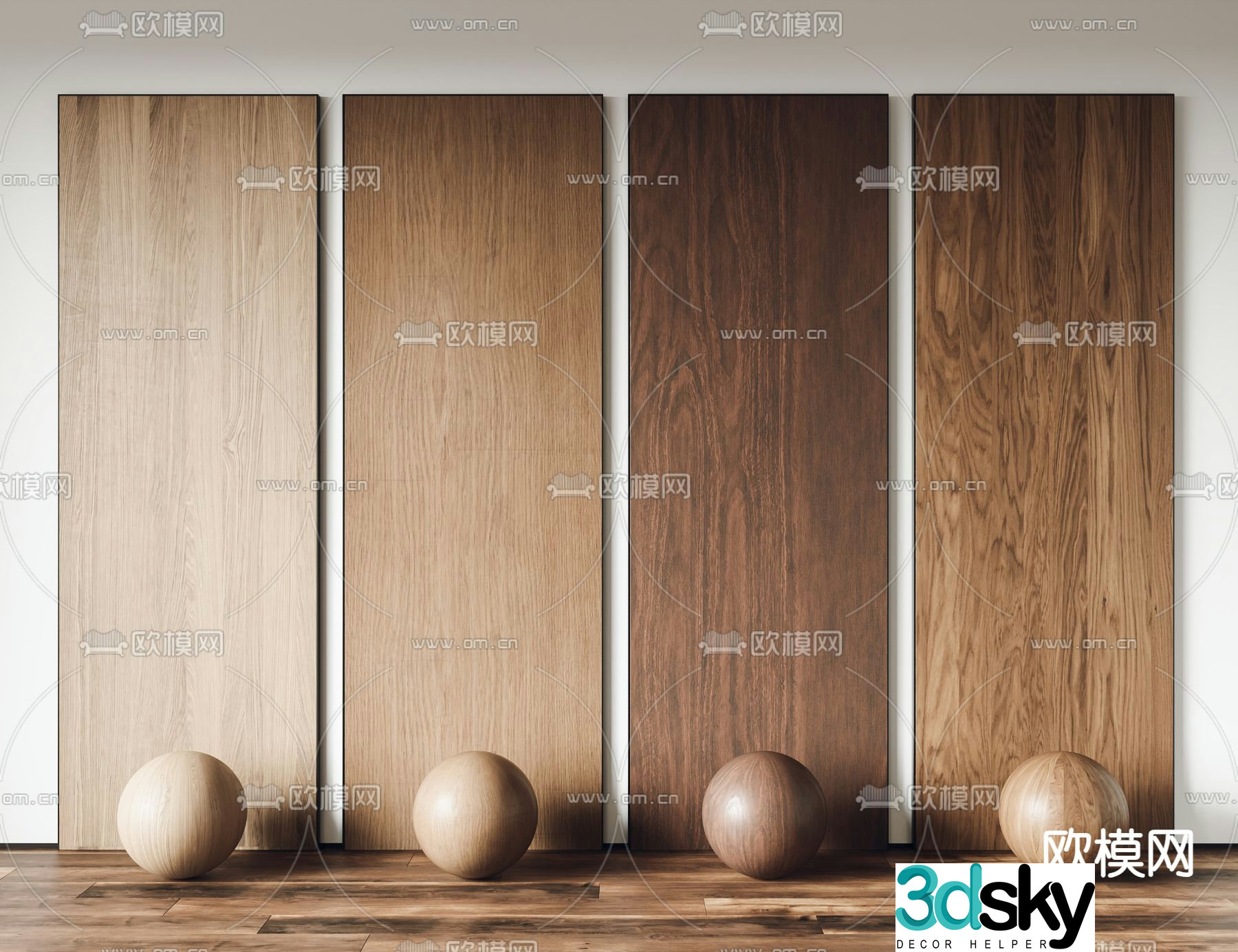 Wood grain board wall panel 3d model