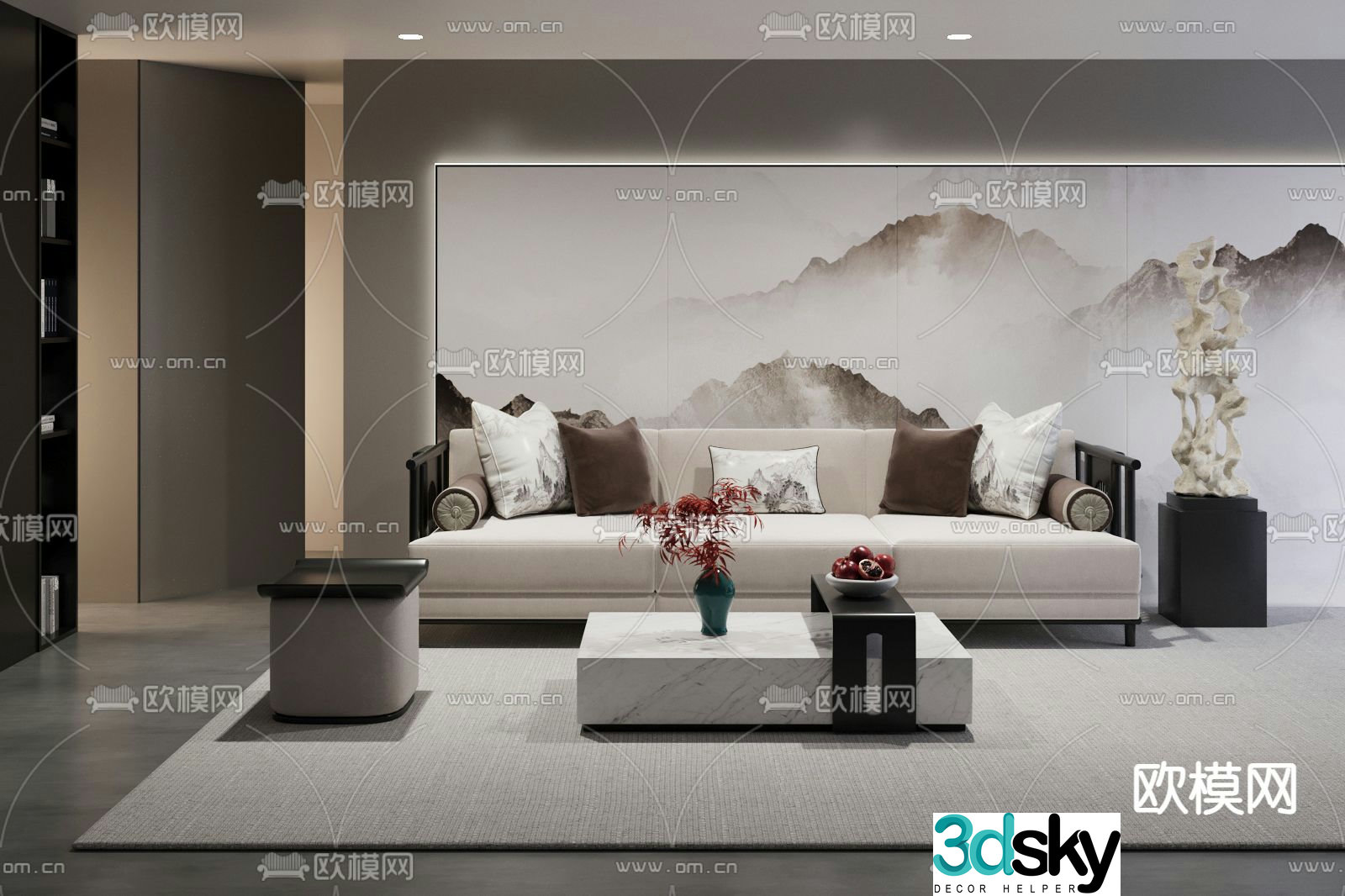 New Chinese style sofa modular sofa 3d model